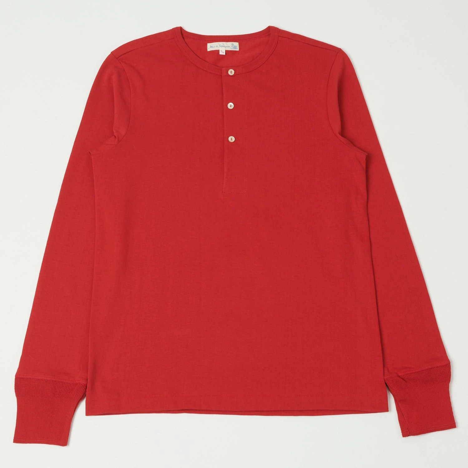 Merz b. Schwanen 206 Long Sleeve Henley - Red Soft Knit Heathered Fabric