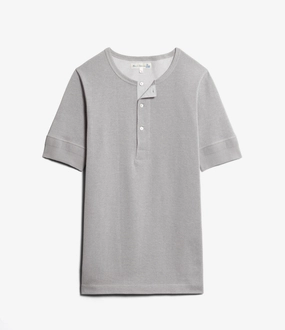 Merz b. Schwanen 207 Short Sleeve Henley - Grey Melange Stylish and Easygoing