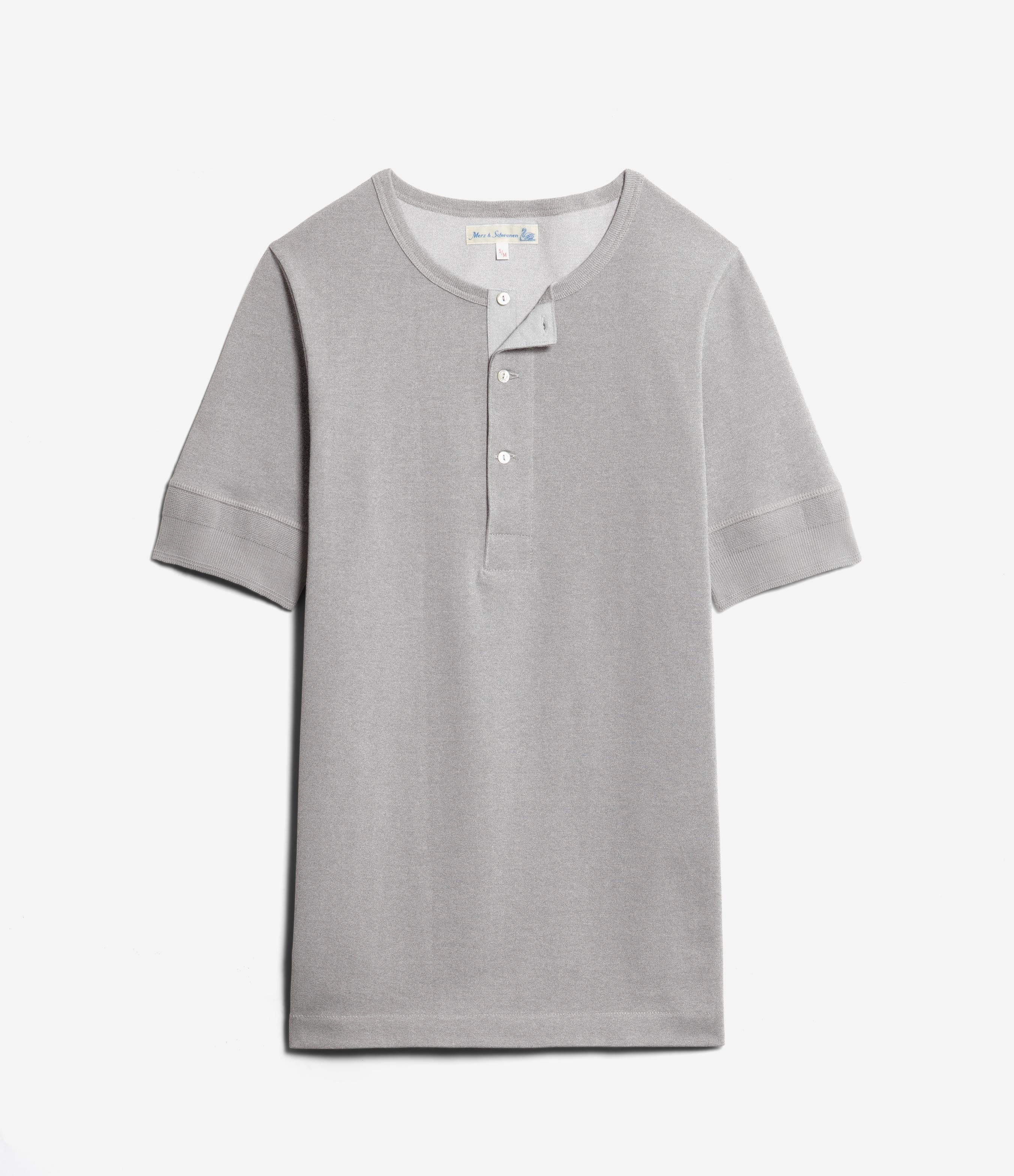Merz b. Schwanen 207 Short Sleeve Henley - Grey Melange Stylish and Easygoing