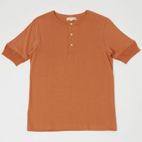 Chilly Comfort Wear Micro Perforation Merz b. Schwanen 207 Short Sleeve Henley - Sunset