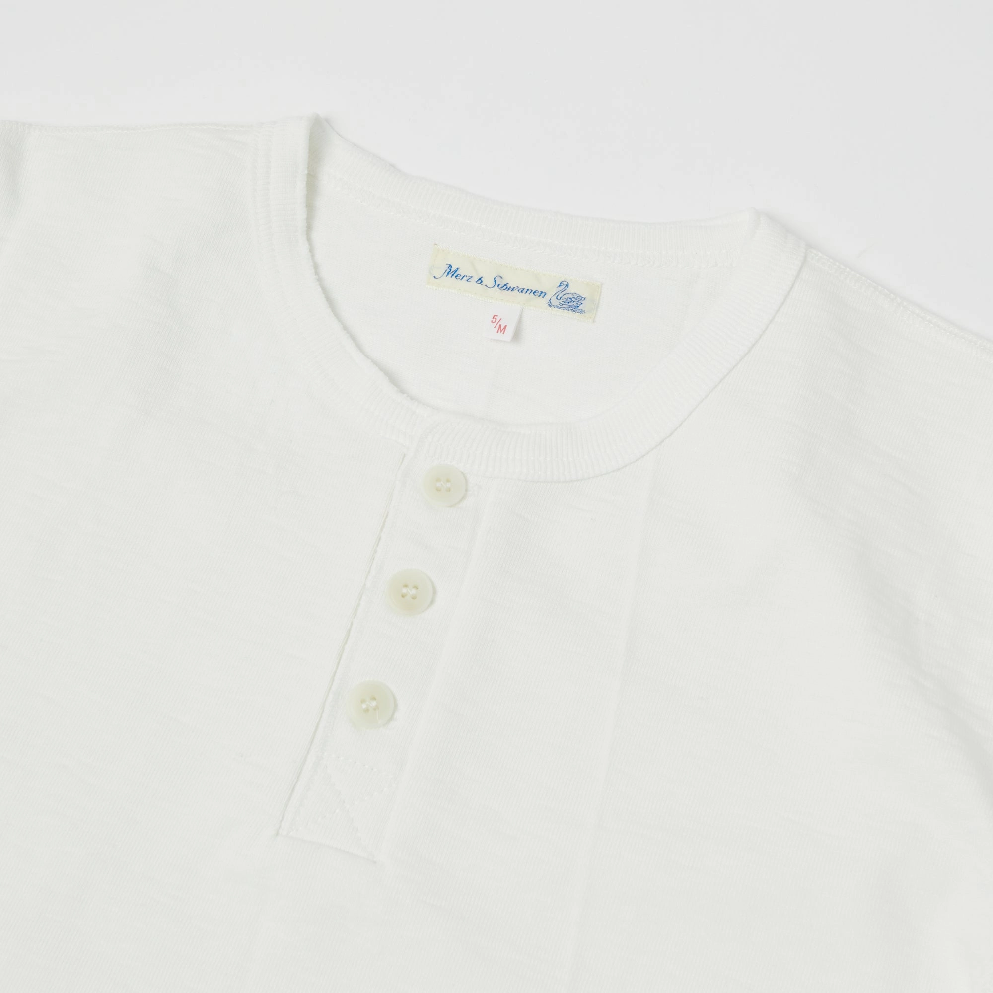 Merz b. Schwanen 2S04 Heavyweight Long Sleeve Henley - White Lint Resistant Surface Light Fashion