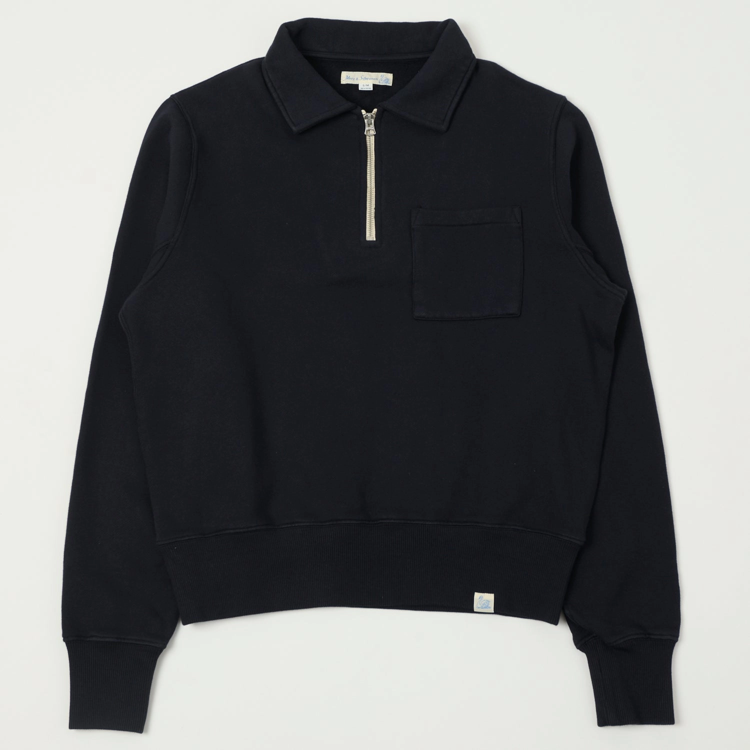 product combo product duck cloth ruggedness Merz b. Schwanen 'Good Basics' Quarter Zip Sweatshirt - Dark Navy