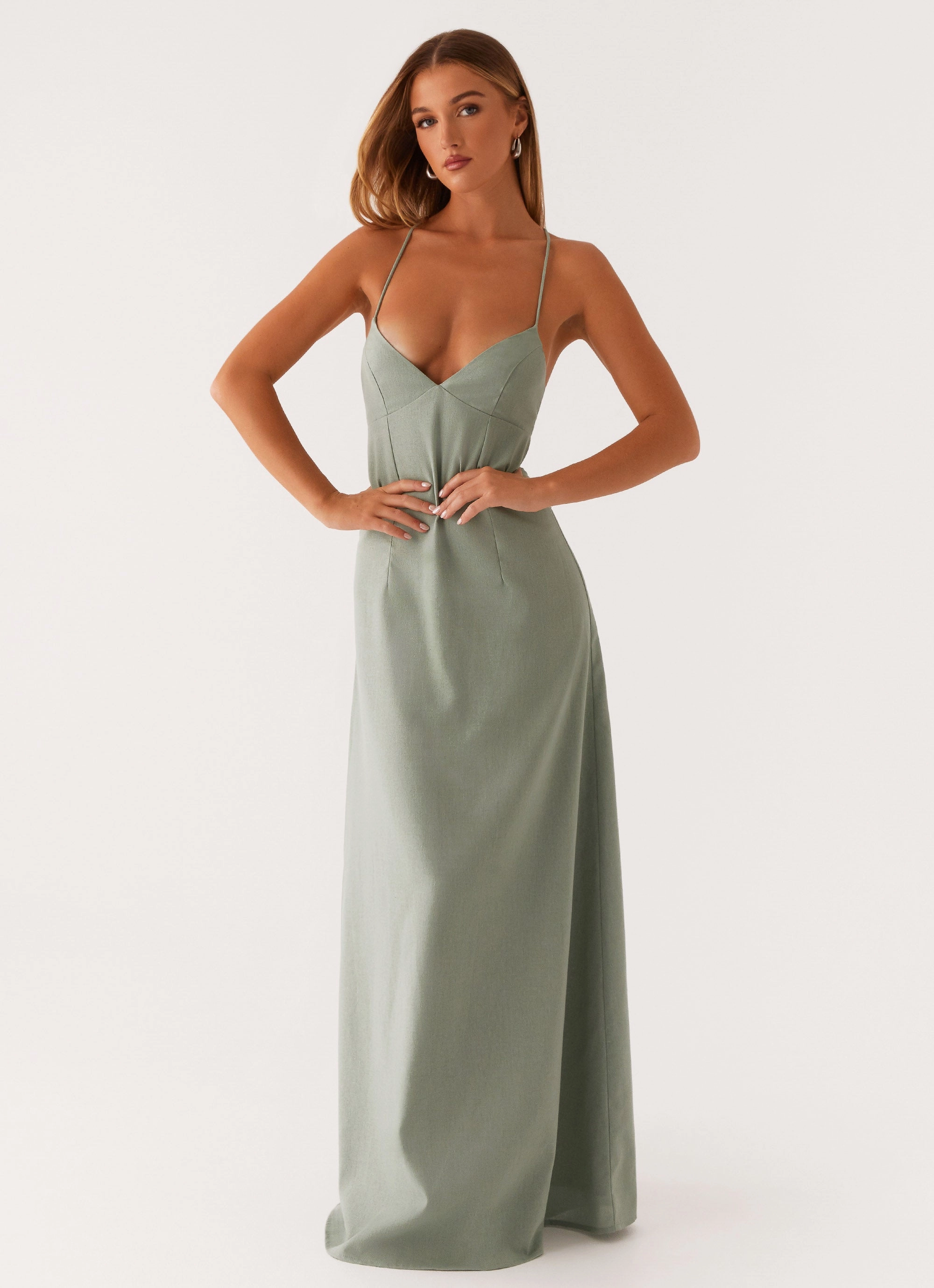 Lounge Comfort Middle Ground Linen Maxi Dress - Sage