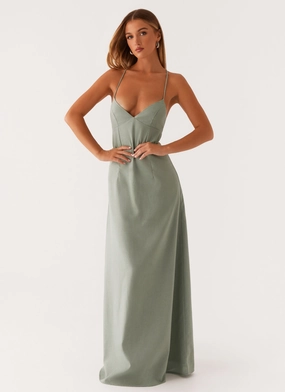 Lounge Comfort Middle Ground Linen Maxi Dress - Sage