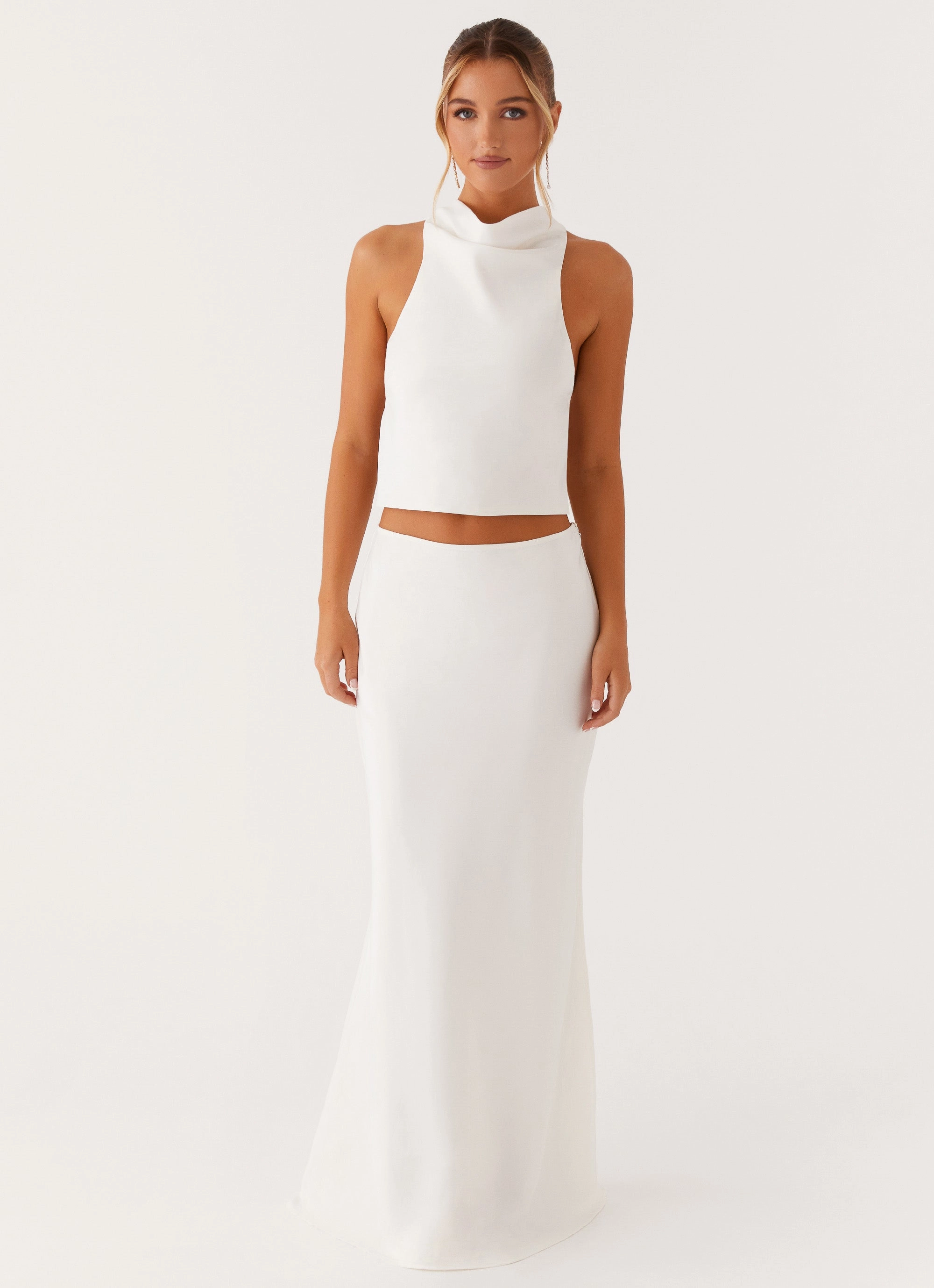 Mina Satin Maxi Skirt - White Travel Option