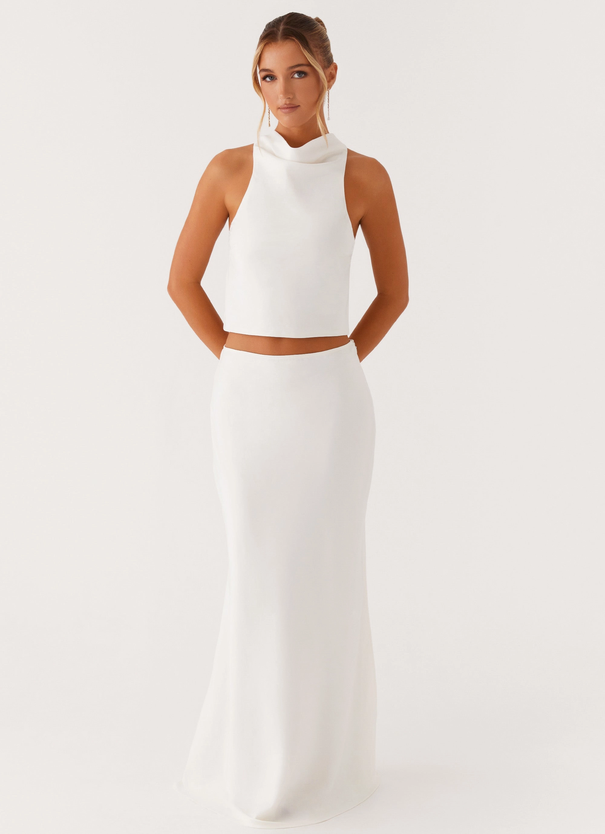 Mina Satin Maxi Skirt - White UV-Resistant Influencer-Approved