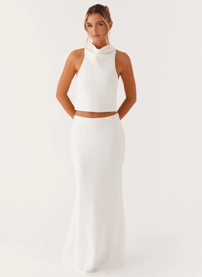 Mina Satin Maxi Skirt - White UV-Resistant Influencer-Approved