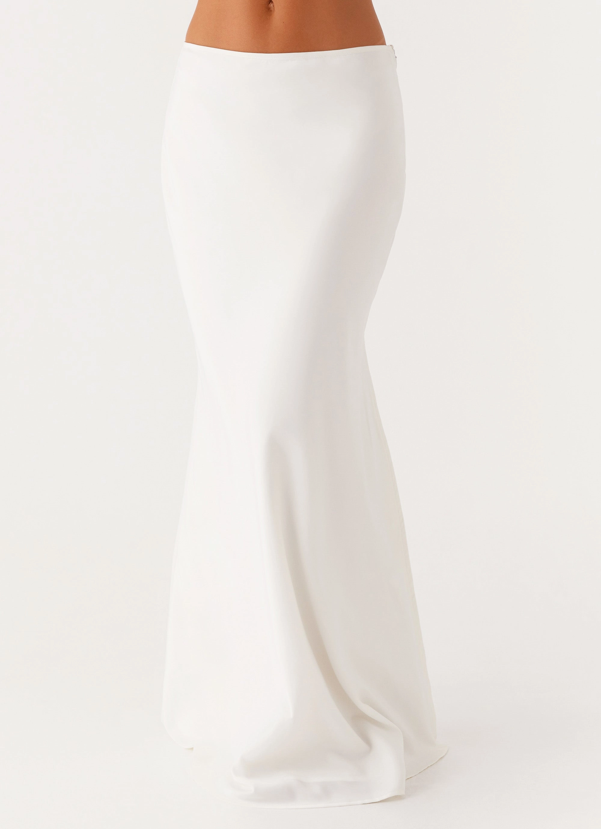 Mid Fit Silk Shine Mina Satin Maxi Skirt - White
