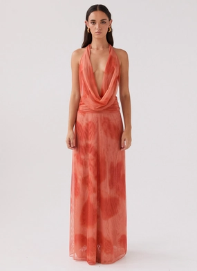 Elysia Chiffon Maxi Dress - Fiery Fusion Crinkle Effect Casual Core