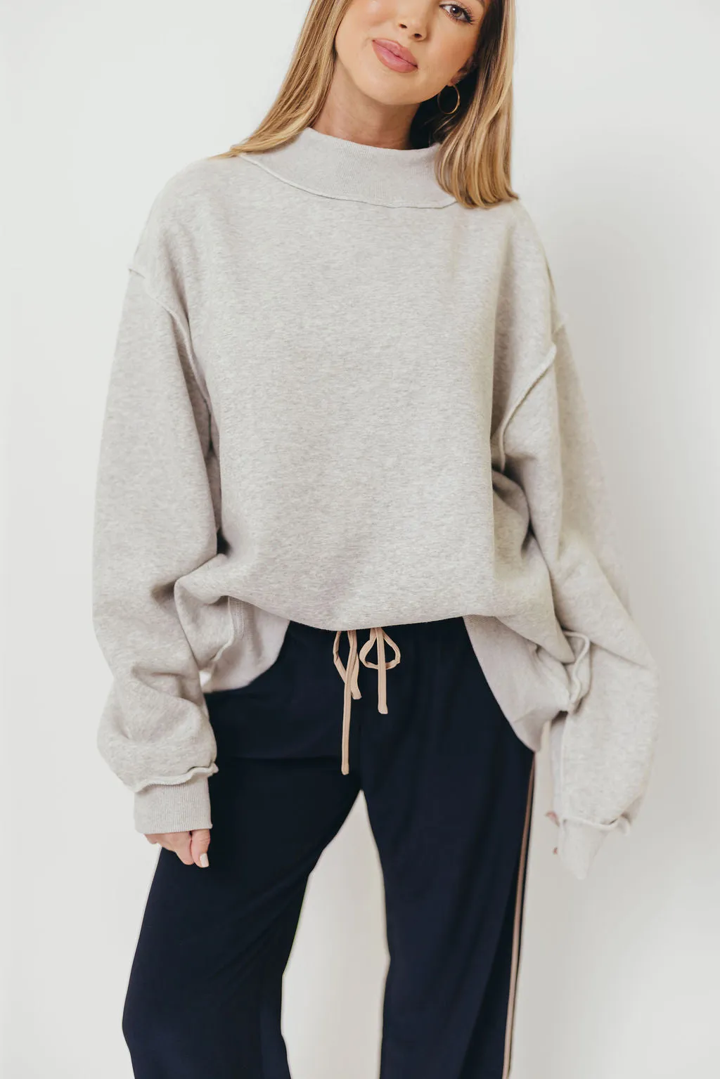 Sparrow Reversible Mock Neck Sweatshirt Top in Heather Grey Easy Fit Odor Resistant Fabric