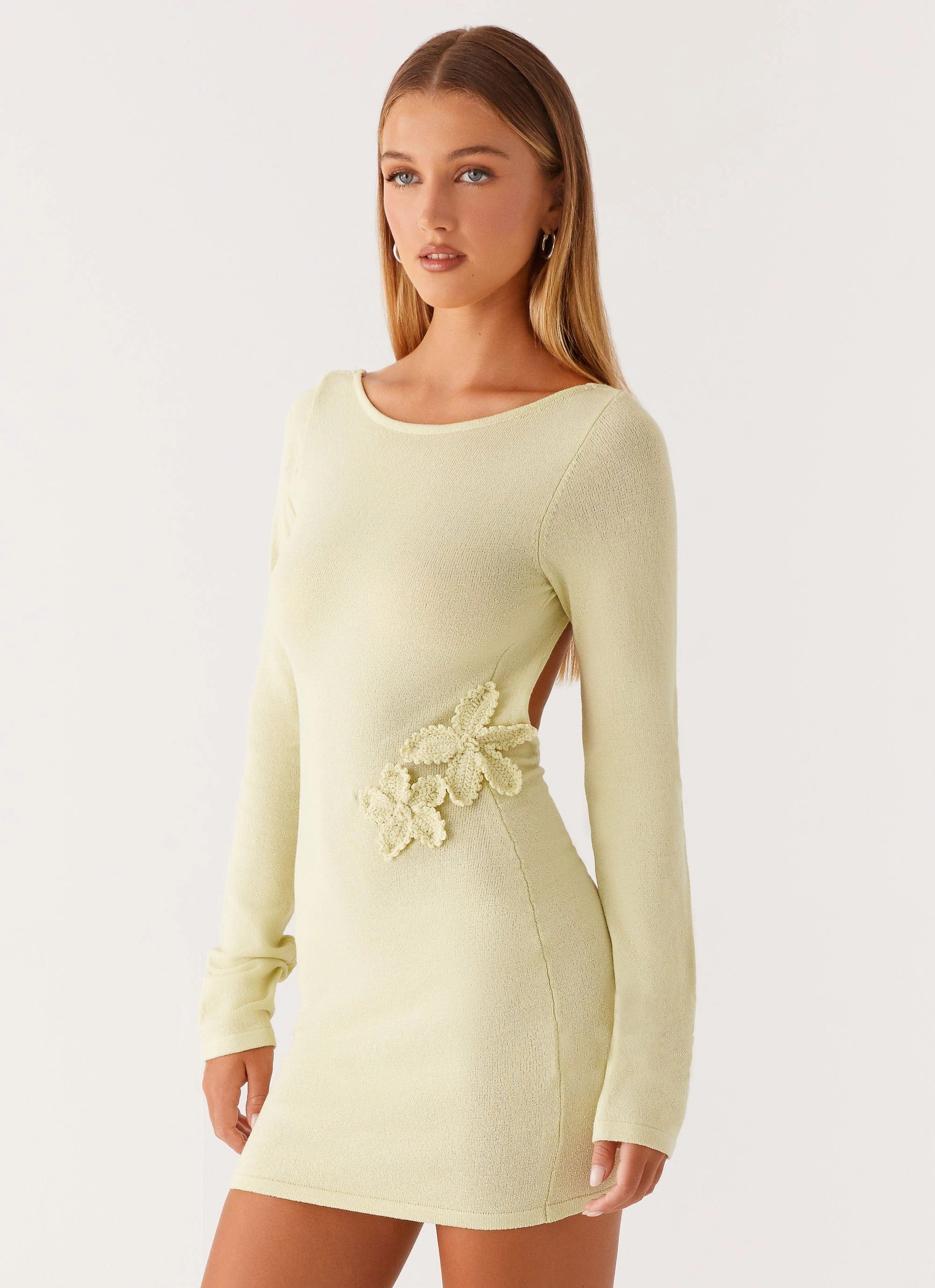 Miriam Knit Mini Dress - Green Cool Draping