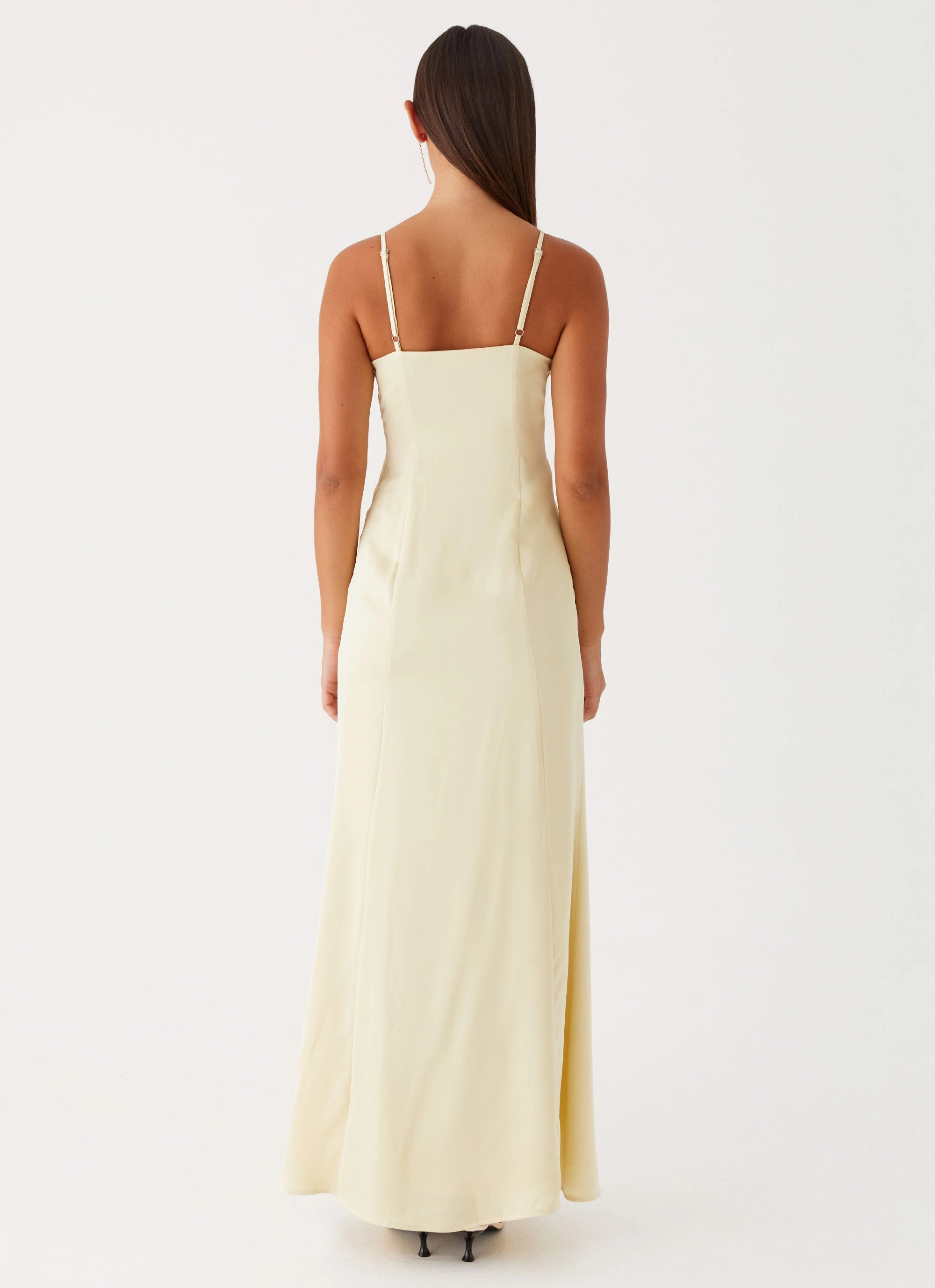 Hidden Zipper Airy Drape Miss Bloom Maxi Dress - Lemon