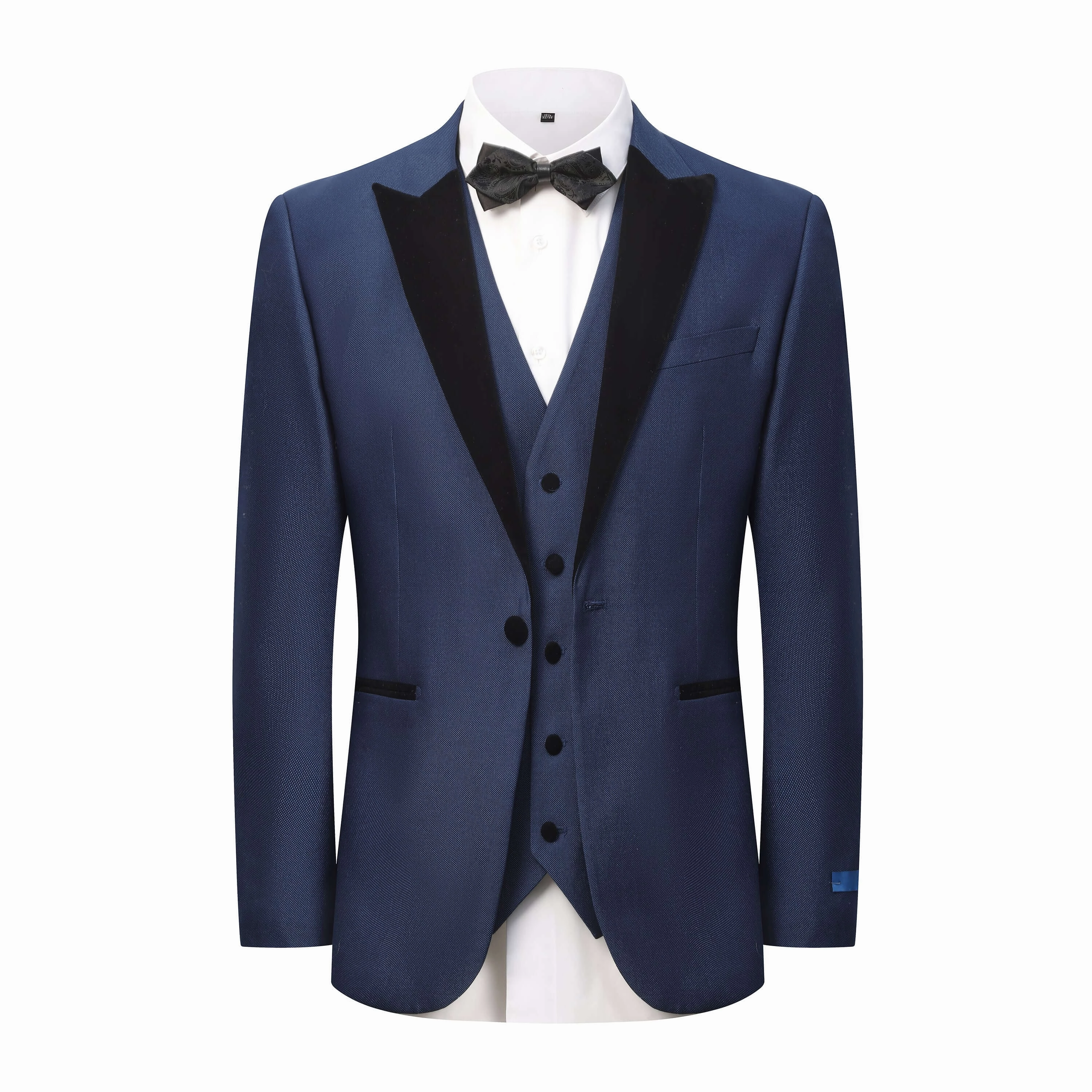 Men's 3-Piece Peak Lapel Satin Trim Tuxedo with Subtle Sheen Tailored Silhouette Work-Ready Fit