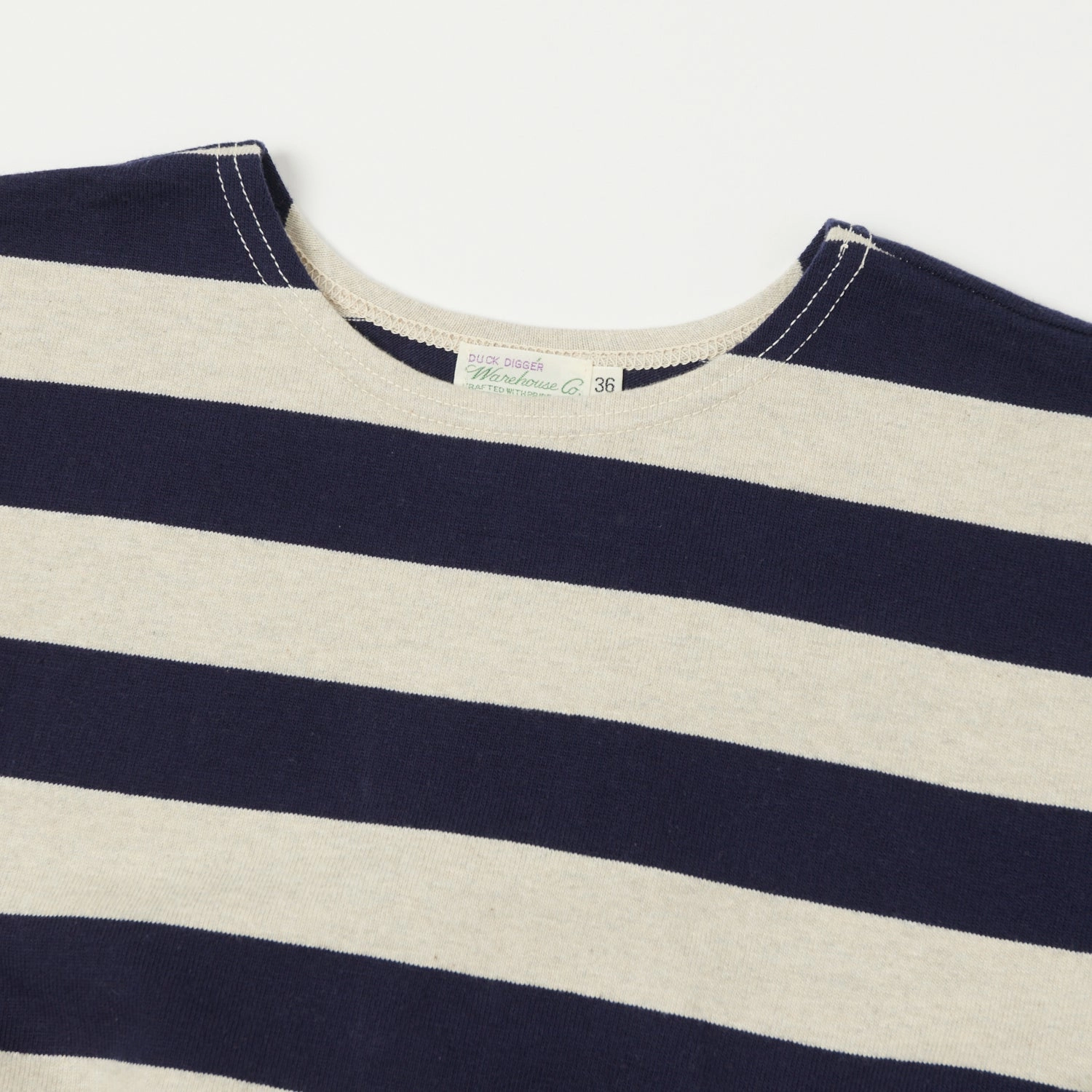 Sport Flex Fit slim fit Warehouse & Co 4050 Duck Digger Border Stripe T-Shirt - Navy/Oatmeal