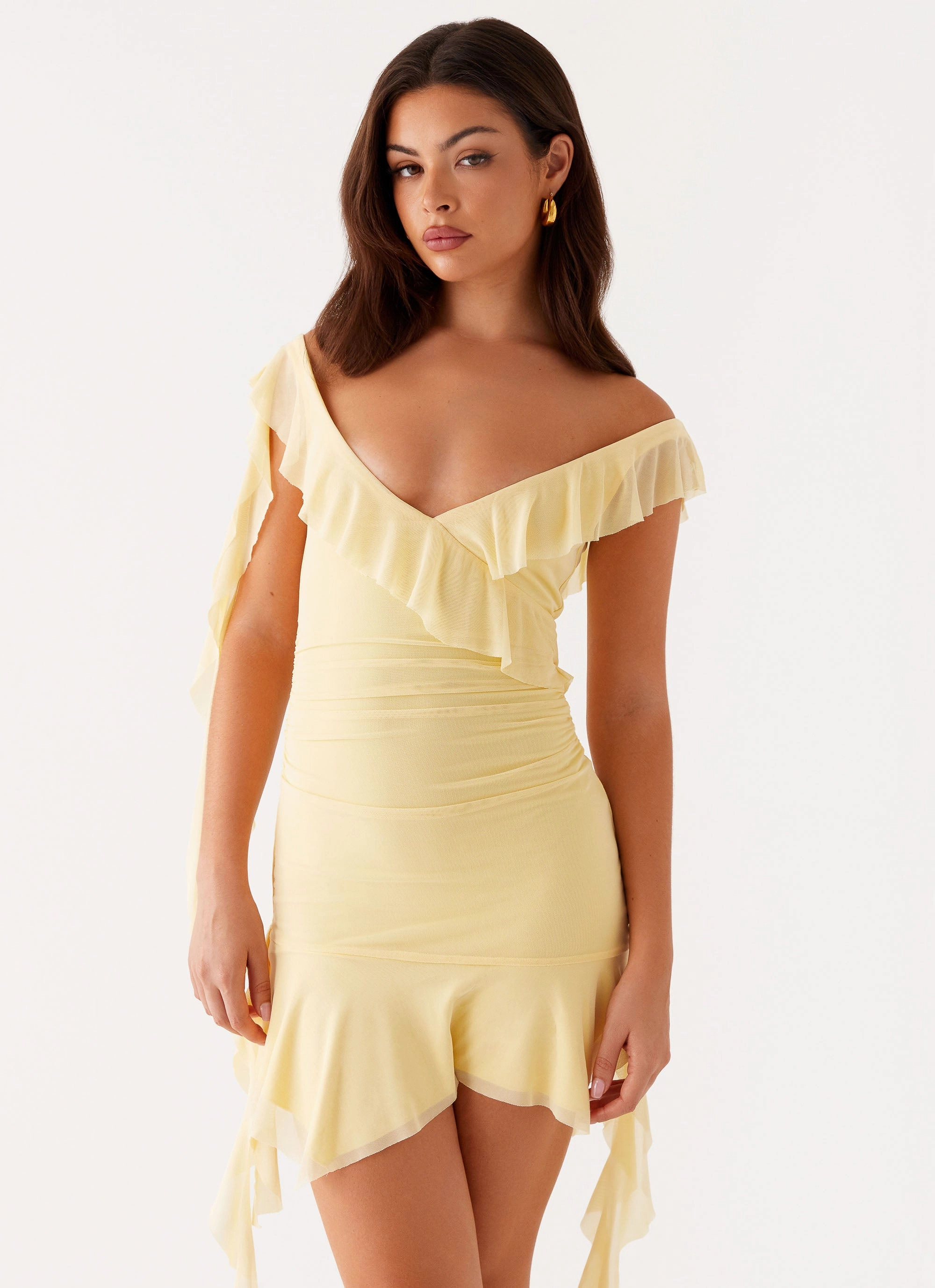 Shona Mini Dress - Yellow Edge Detail Silky-Lining