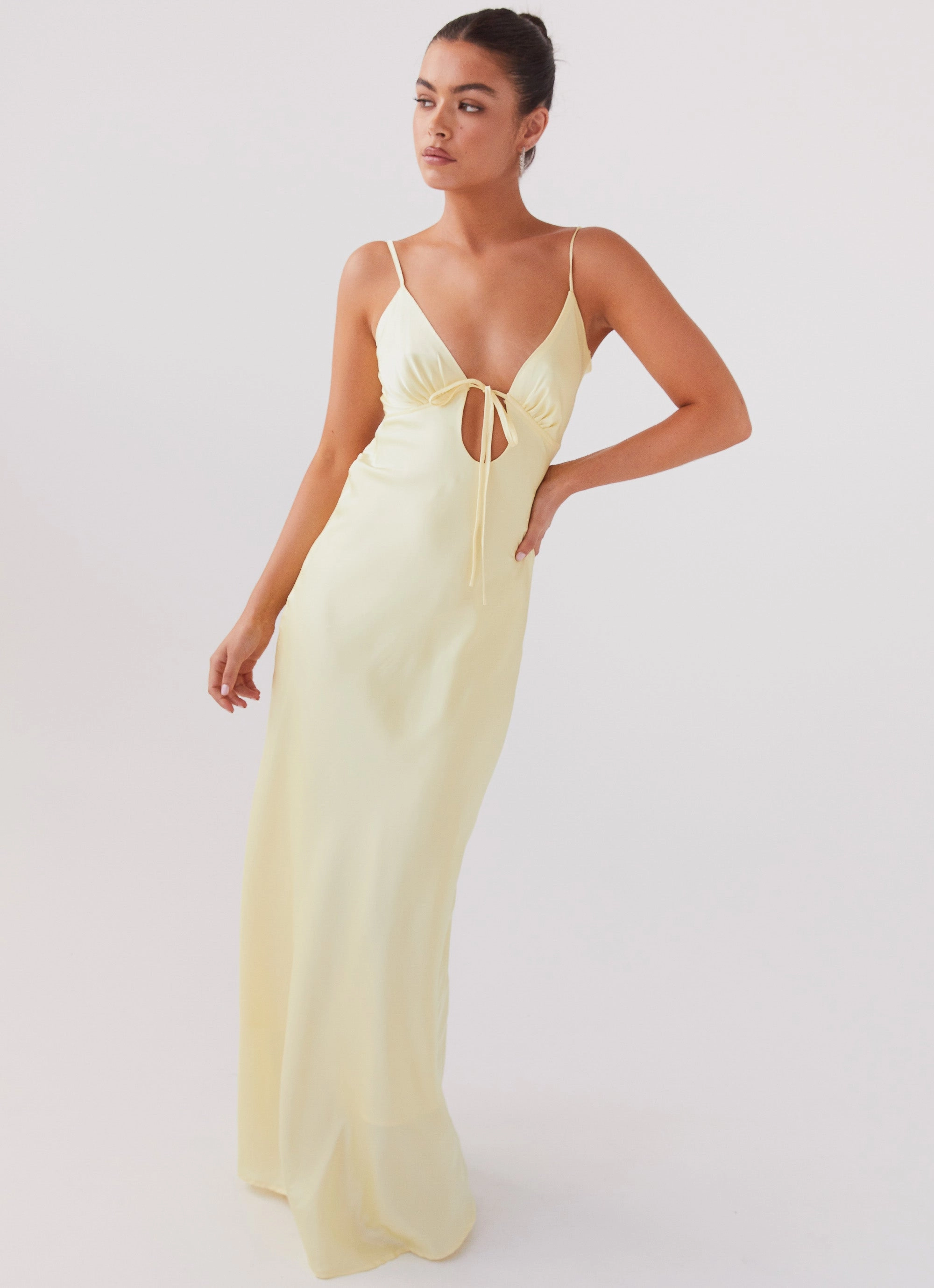 Flora Satin Maxi Dress - Lemon Effortless Look