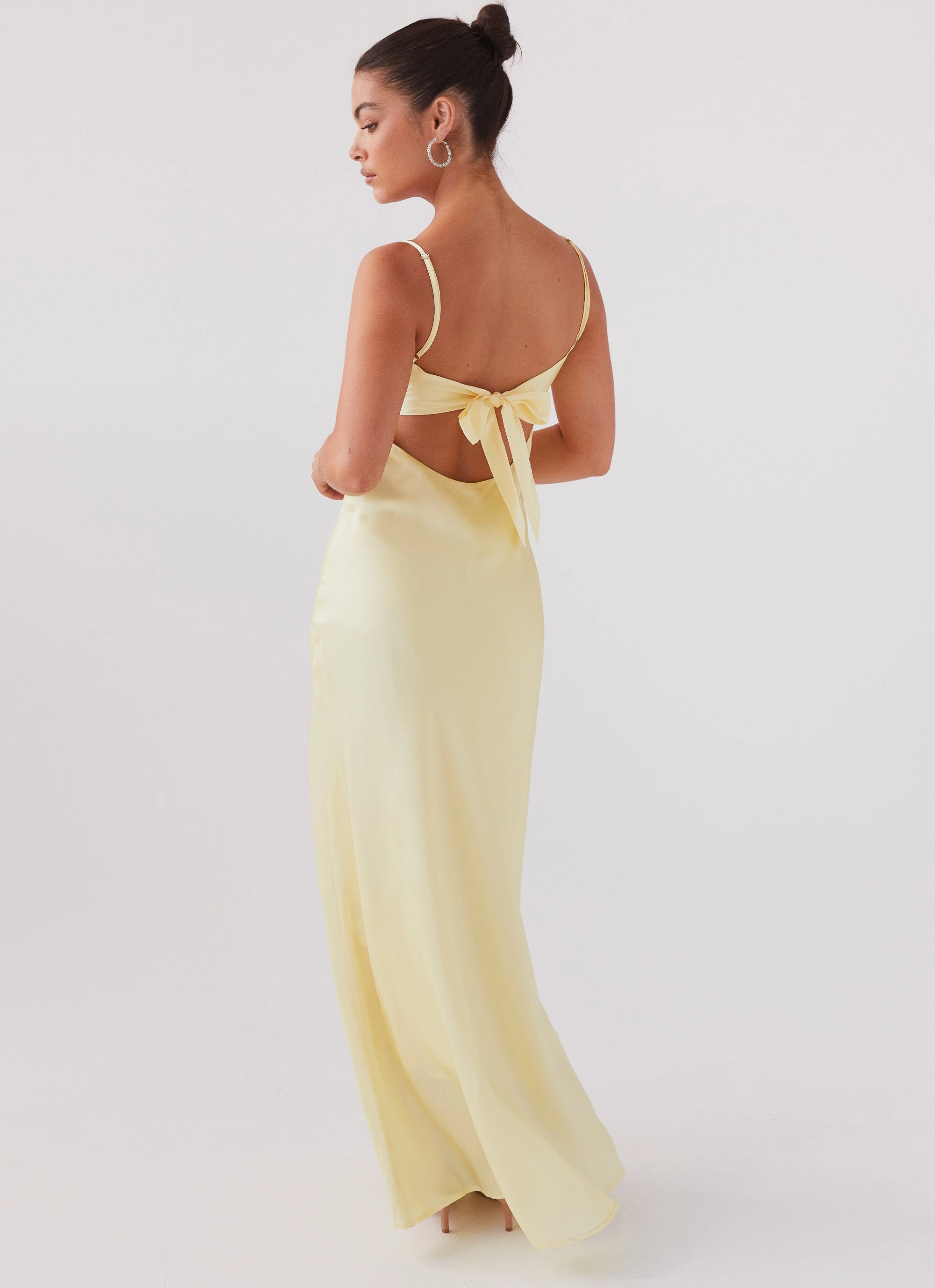 Flora Satin Maxi Dress - Lemon Sweetheart-Neck