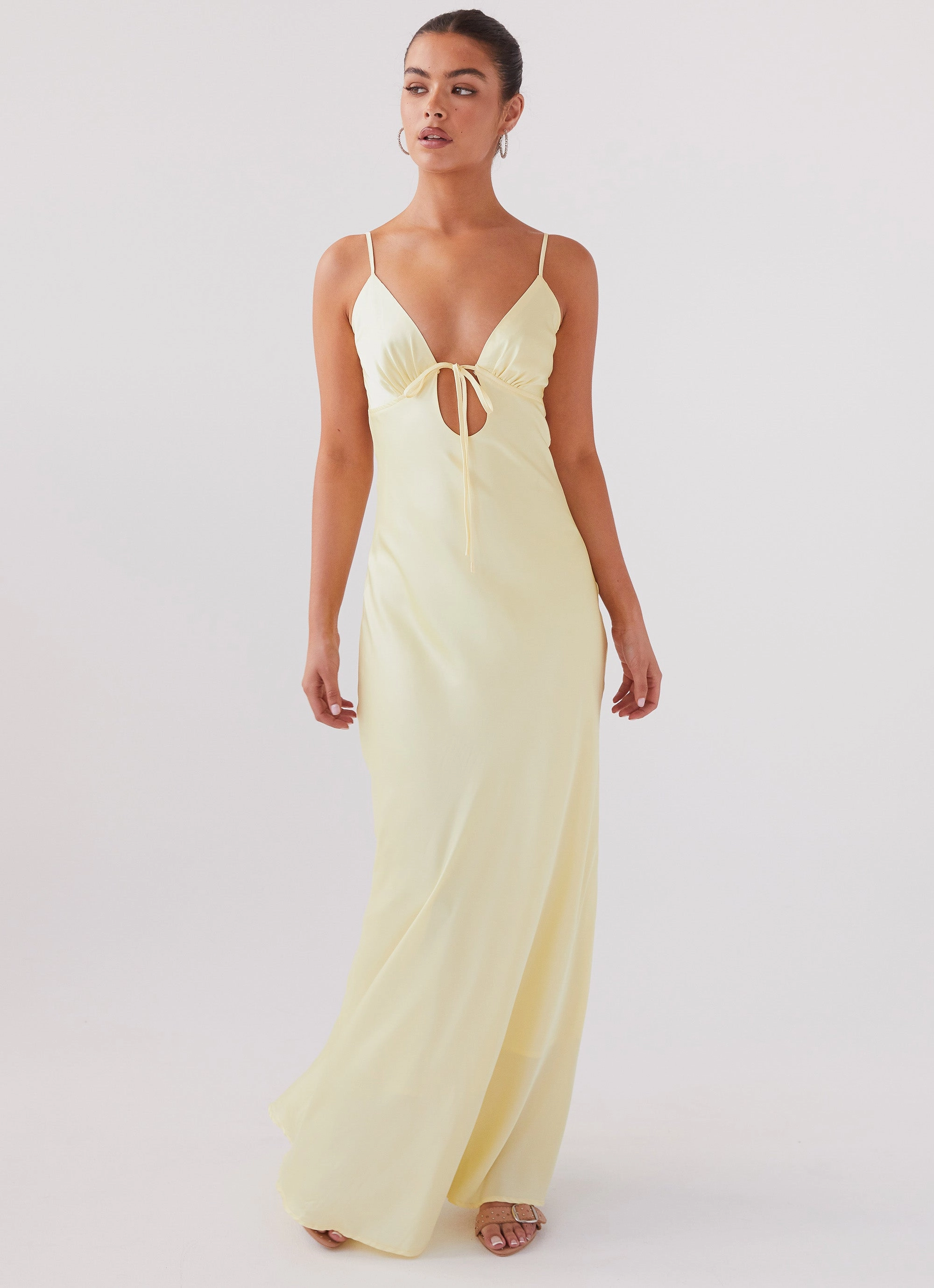 Flora Satin Maxi Dress - Lemon Romantic Vibes Edge Detail