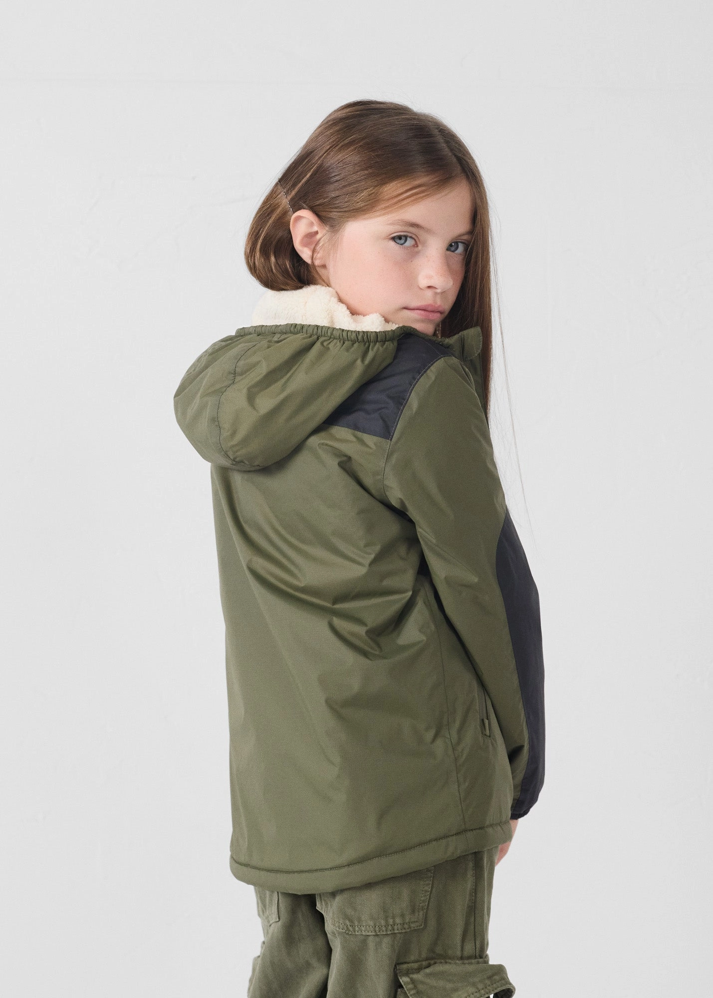 Imperm??able enfant ?? capuche sherpa Army Lag sherpa Clean Silhouette