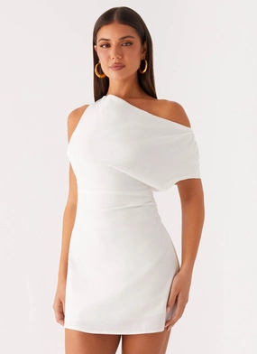 Moonlight Oasis Asymmetrical Mini Dress - Off White Light material