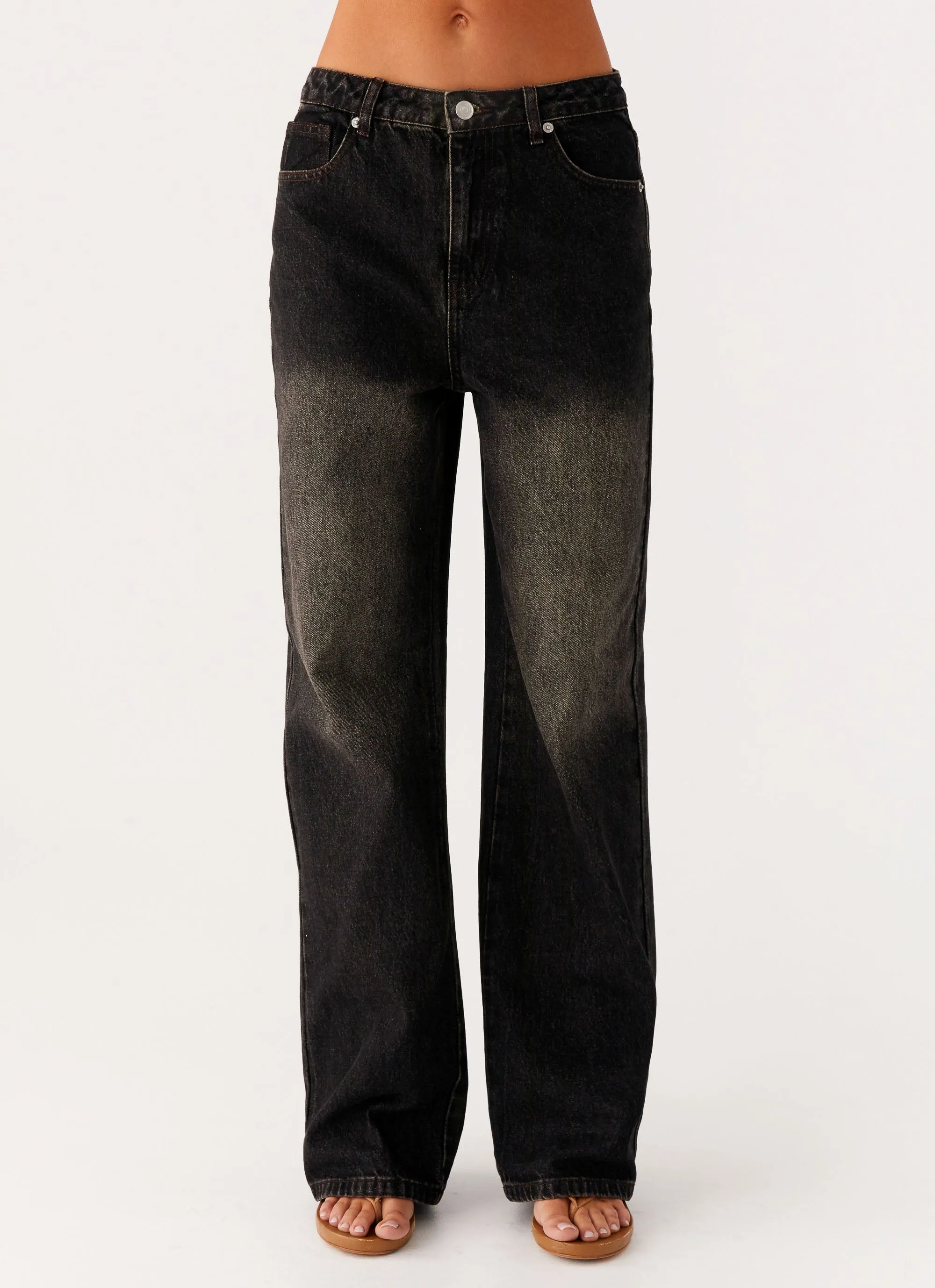 Back Again Straight Leg Denim Jeans - Acid Charcoal Quick Dry Weave Technology