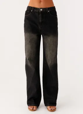 Back Again Straight Leg Denim Jeans - Acid Charcoal Quick Dry Weave Technology