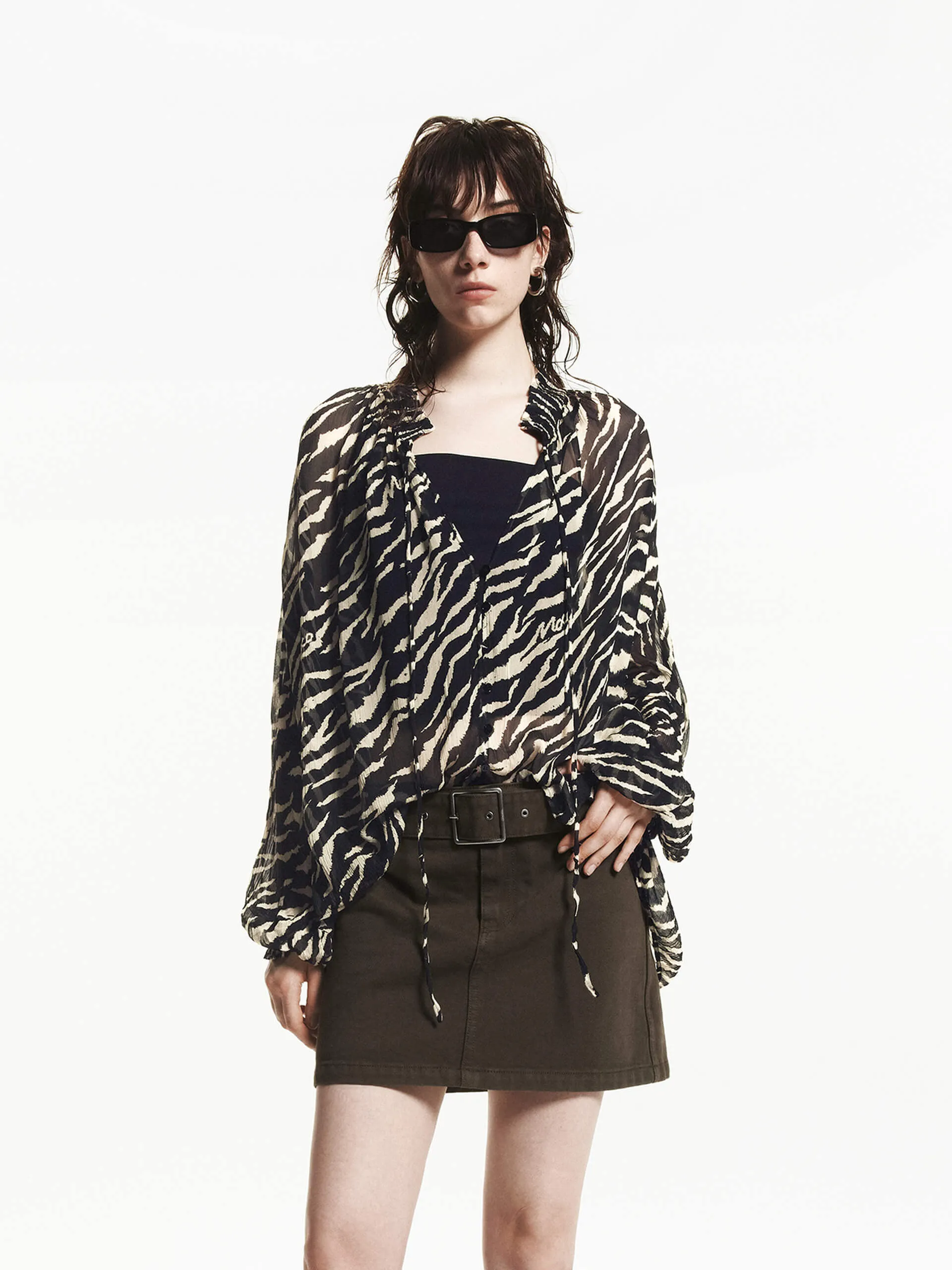 Animal Print Contemporary Design Tiger Print Tie Blouse