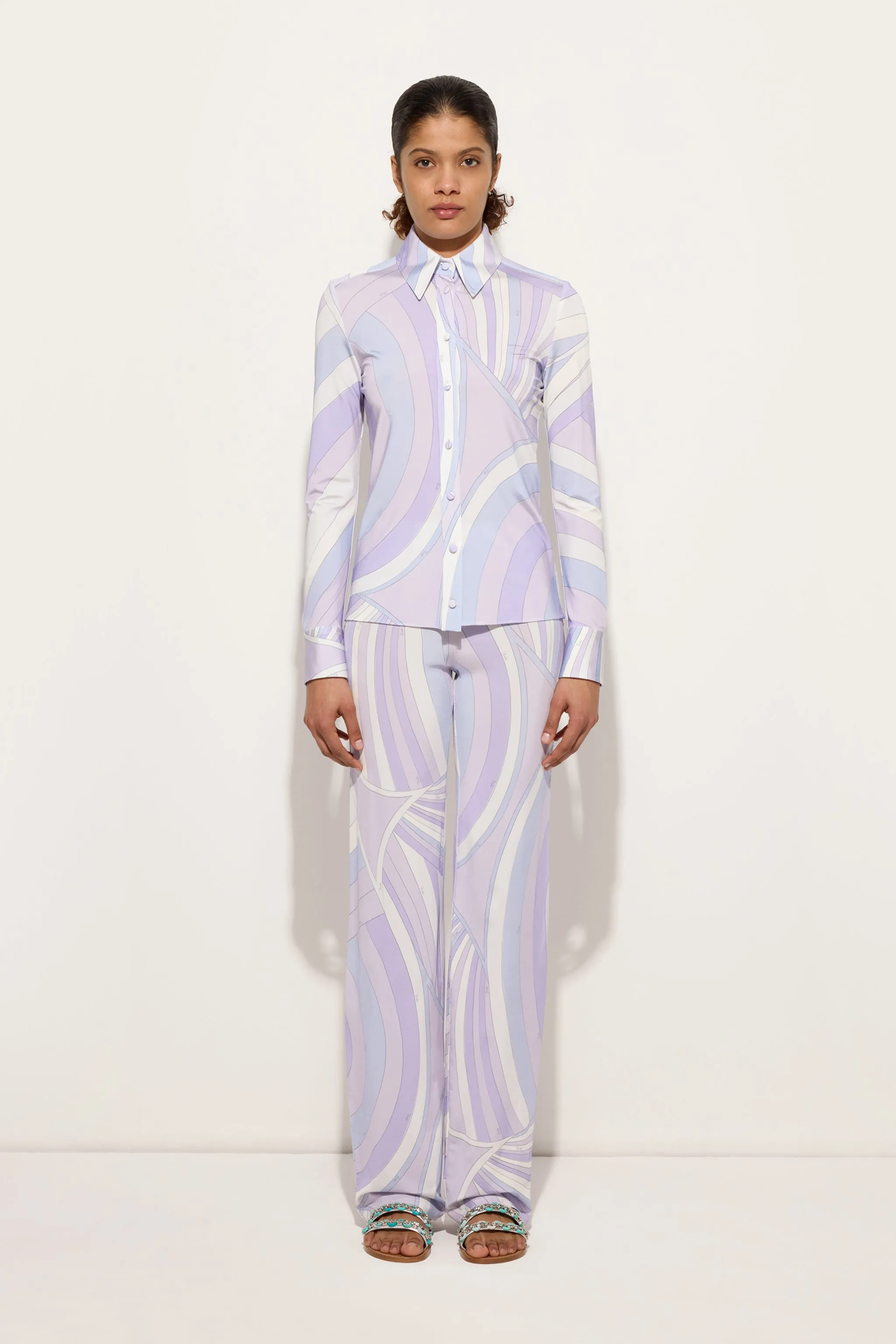 Party Ready Temperature Regulating Iride Print Satin Jersey Shirt