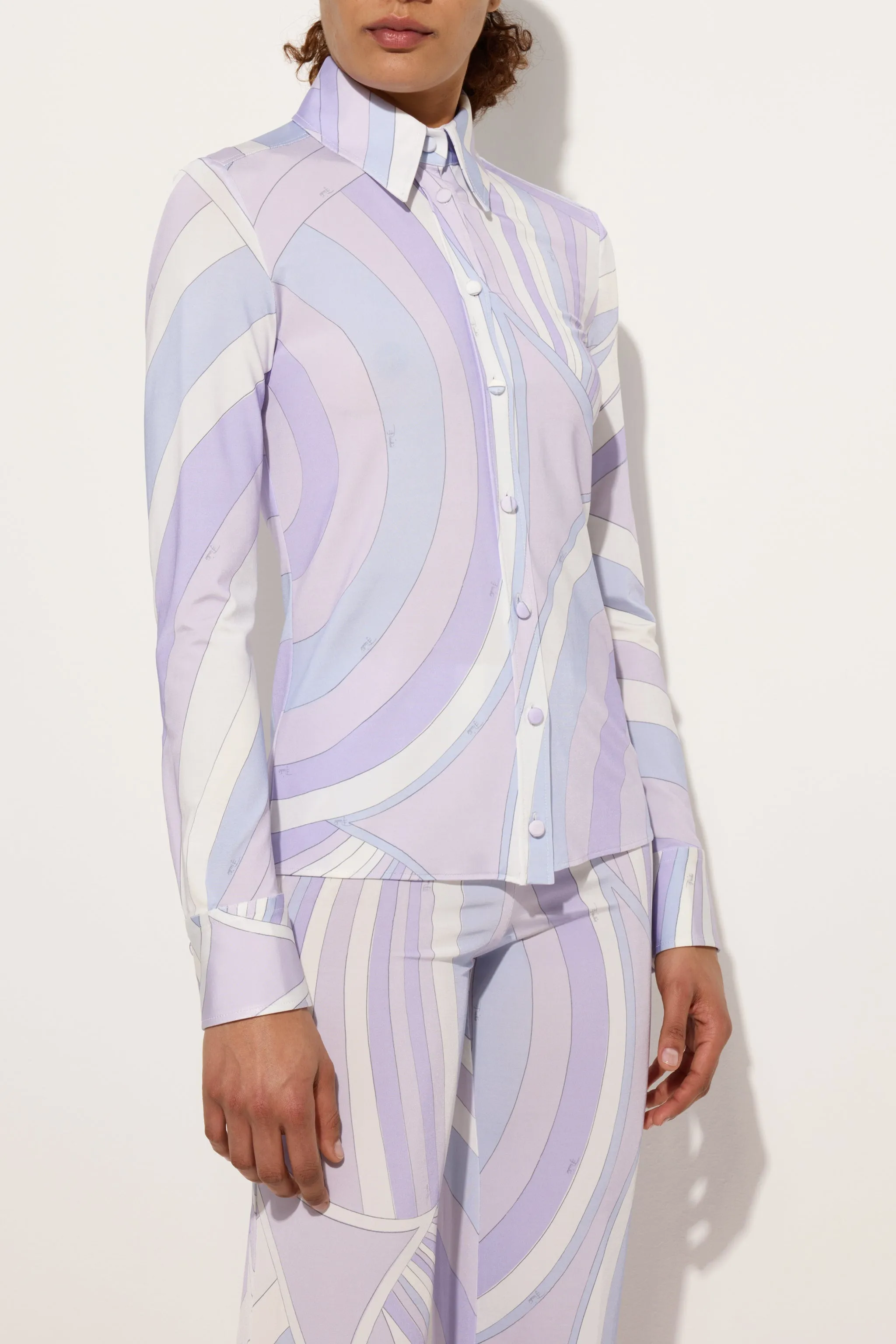 Abrasion Resistant Edging Iride Print Satin Jersey Shirt