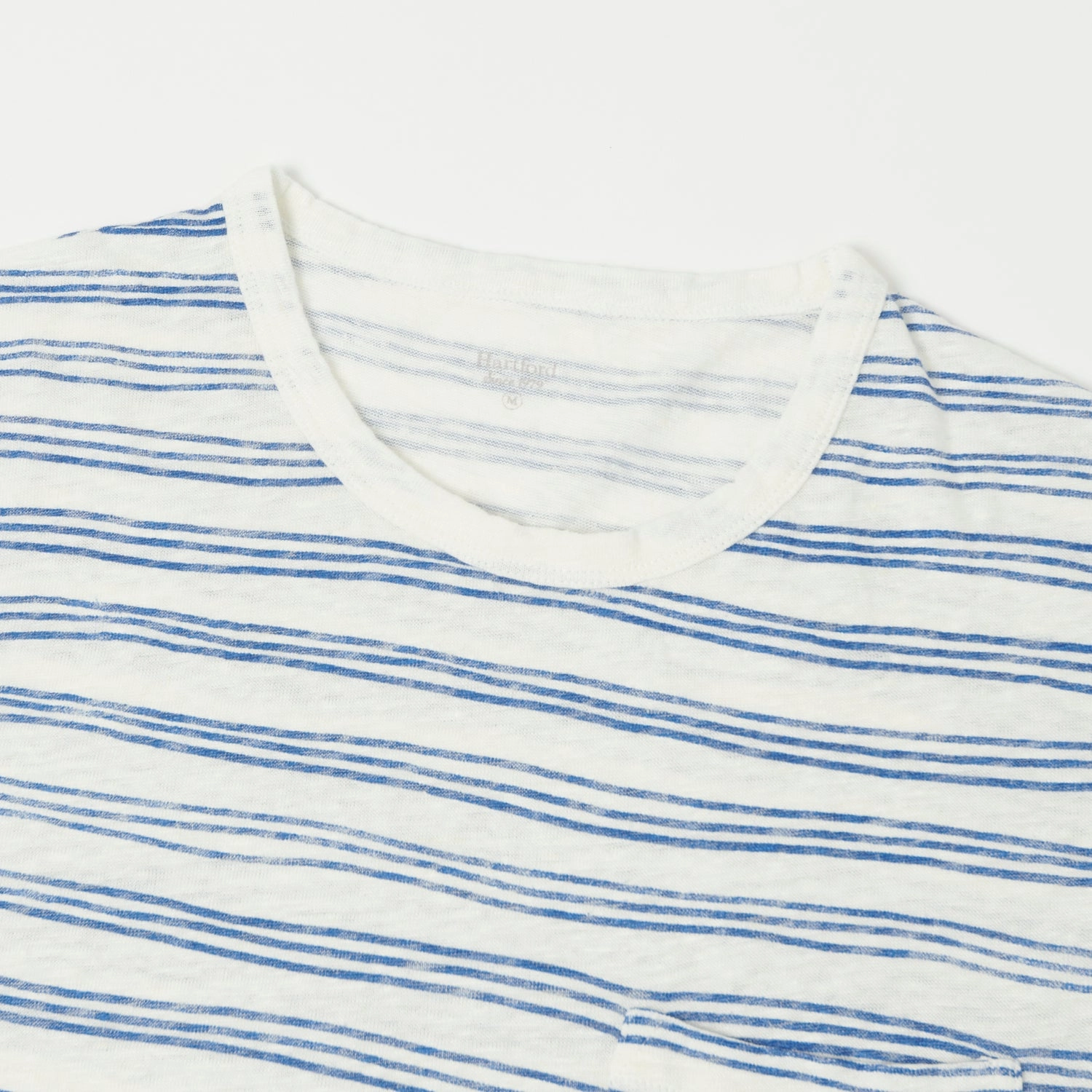 Hartford Linen Painted Stripe T-Shirt - White/Blue Effortless Fit