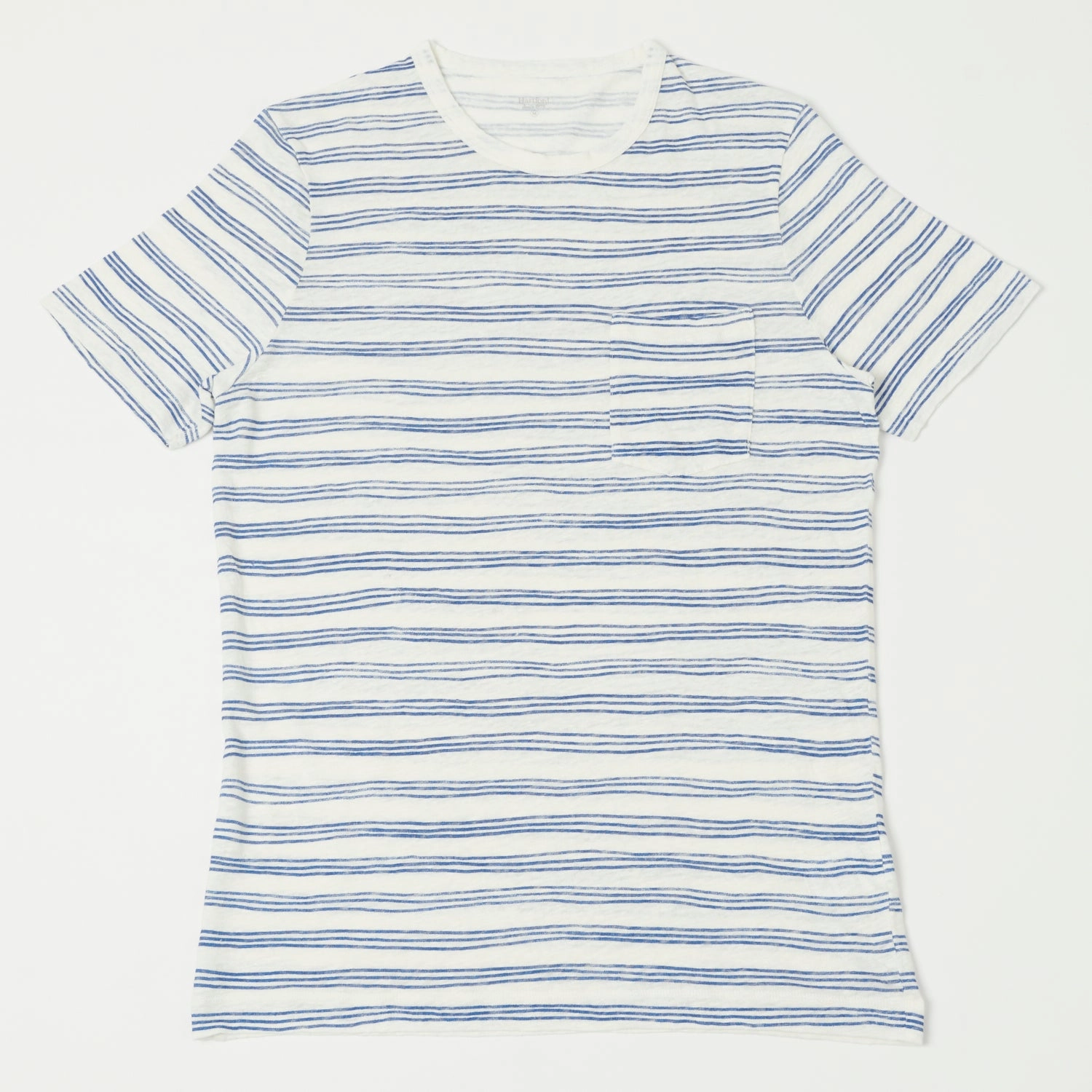 Hartford Linen Painted Stripe T-Shirt - White/Blue Plus size clothing Double Stitched Seams