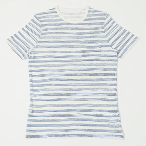 Hartford Linen Painted Stripe T-Shirt - White/Blue Plus size clothing Double Stitched Seams
