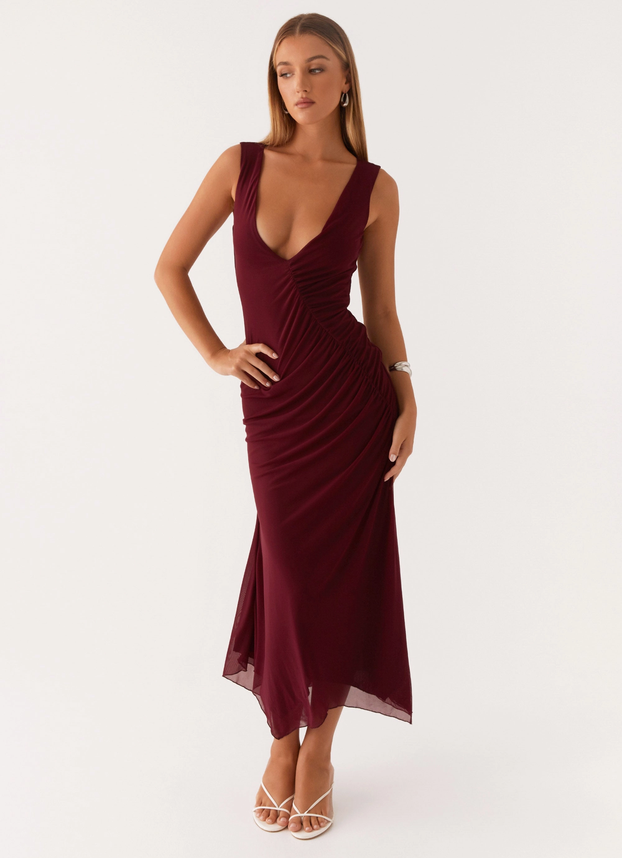Office Casual Murphy Maxi Dress - Deep Maroon