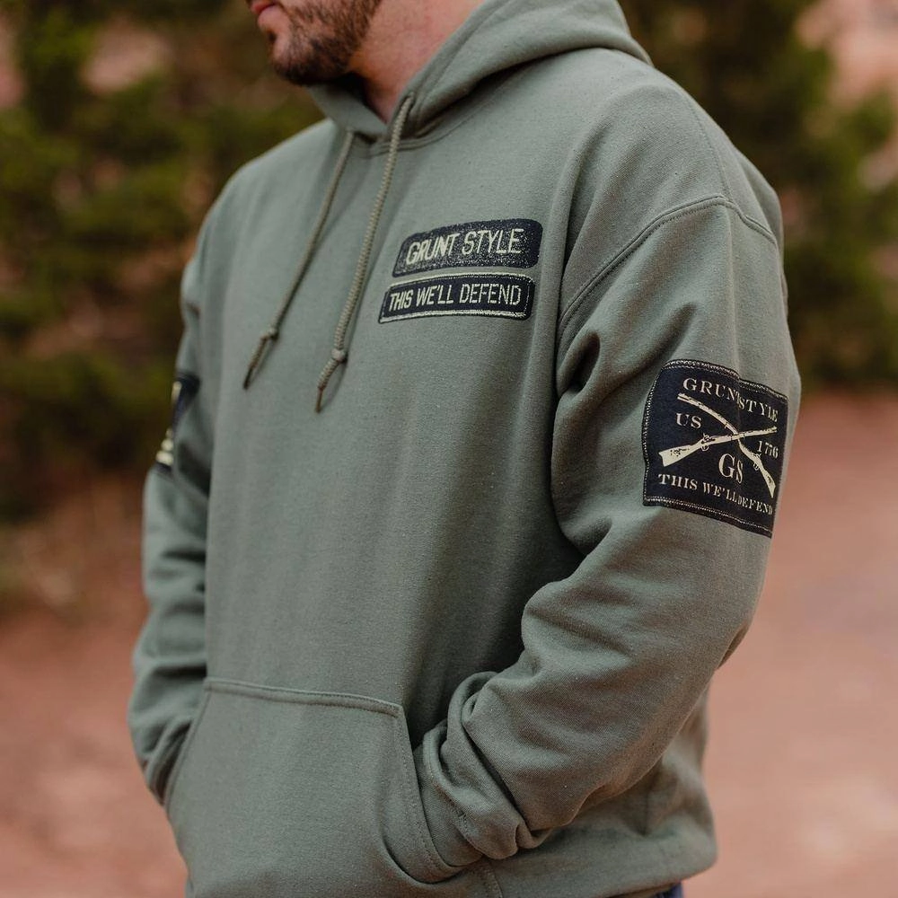Layer Comfort Casual Name Tape Hoodie - Military Green