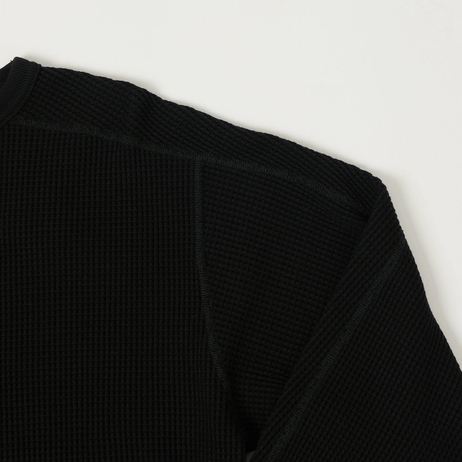 Nanamica Waffle Knit Long Sleeve Thermal - Black Recycled Polyester Regular fit normality