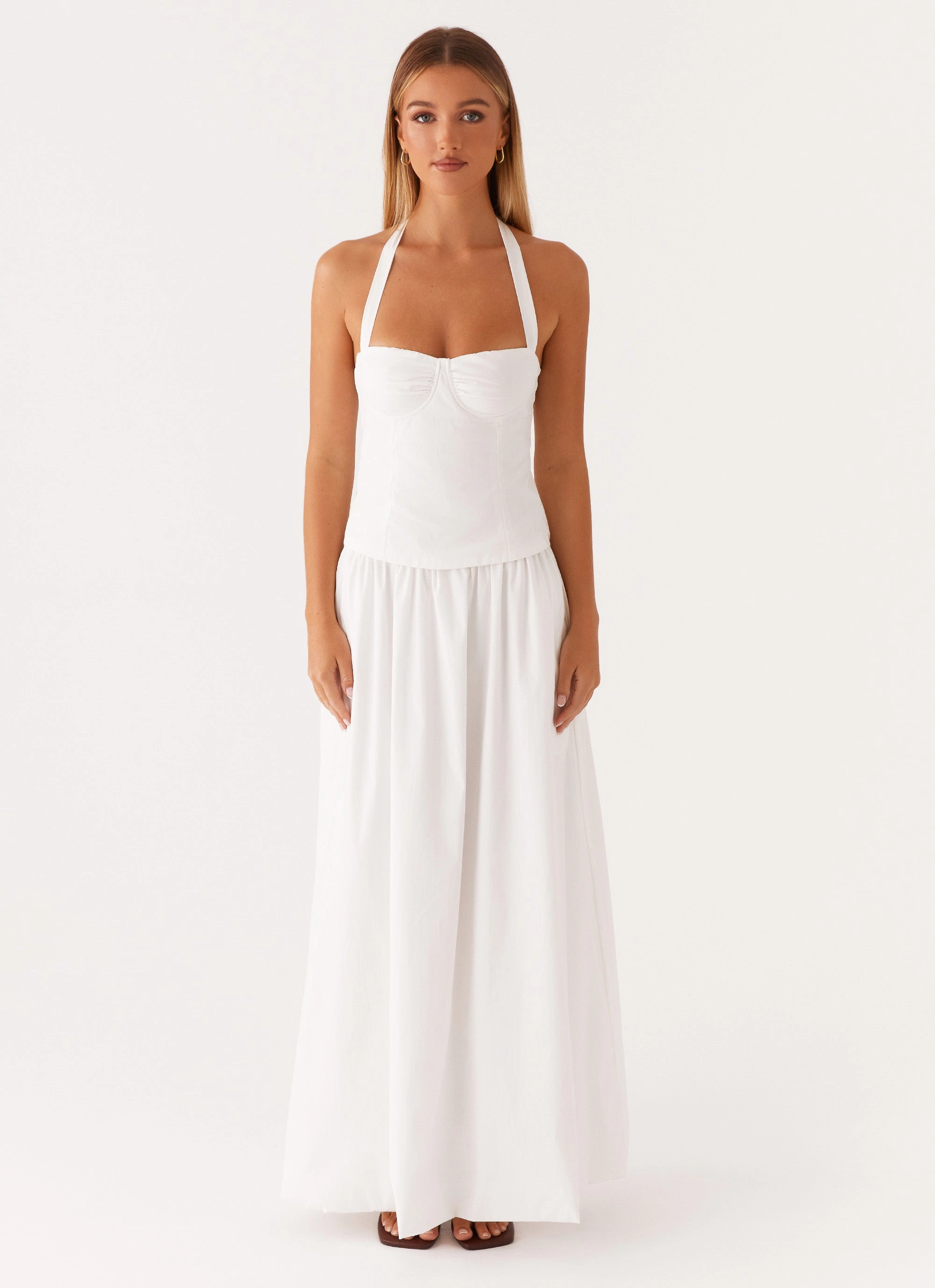 Soft cotton dress Stylish Feel Cheryl Bustier Halter Top - White