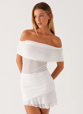 Nelly Off Shoulder Mini Dress - White Dressy Yet Comfortable