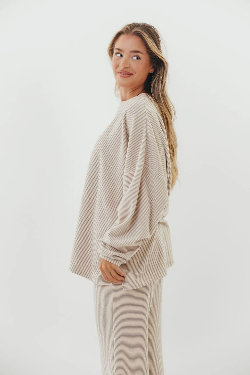 Cold Season Relaxed casual fit Naomi Oversized Fleece Top in Cream/Grey - Bump Friendly  *Worth Exclusive Print* - Restocking in Sept