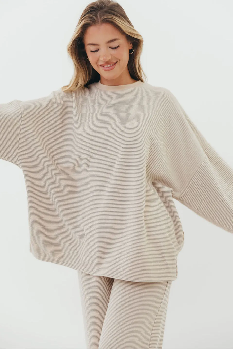 Naomi Oversized Fleece Top in Cream/Grey - Bump Friendly  *Worth Exclusive Print* - Restocking in Sept Double Layer Thermal