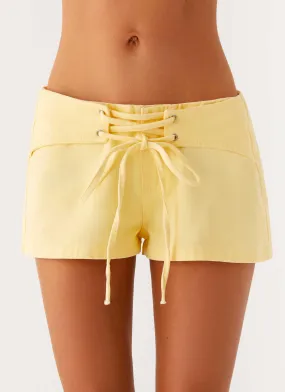 Comfortable clothing Beach Day Brunch Outfit Elegant New Yorker Denim Mini Shorts - Yellow