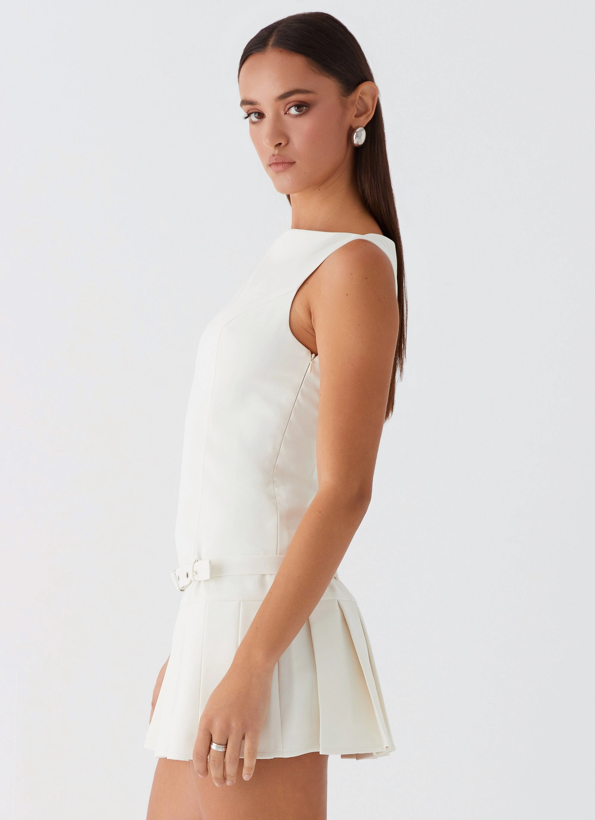 No More Excuses Belt Mini Dress - Ivory Fresh Appeal Edgy-Look