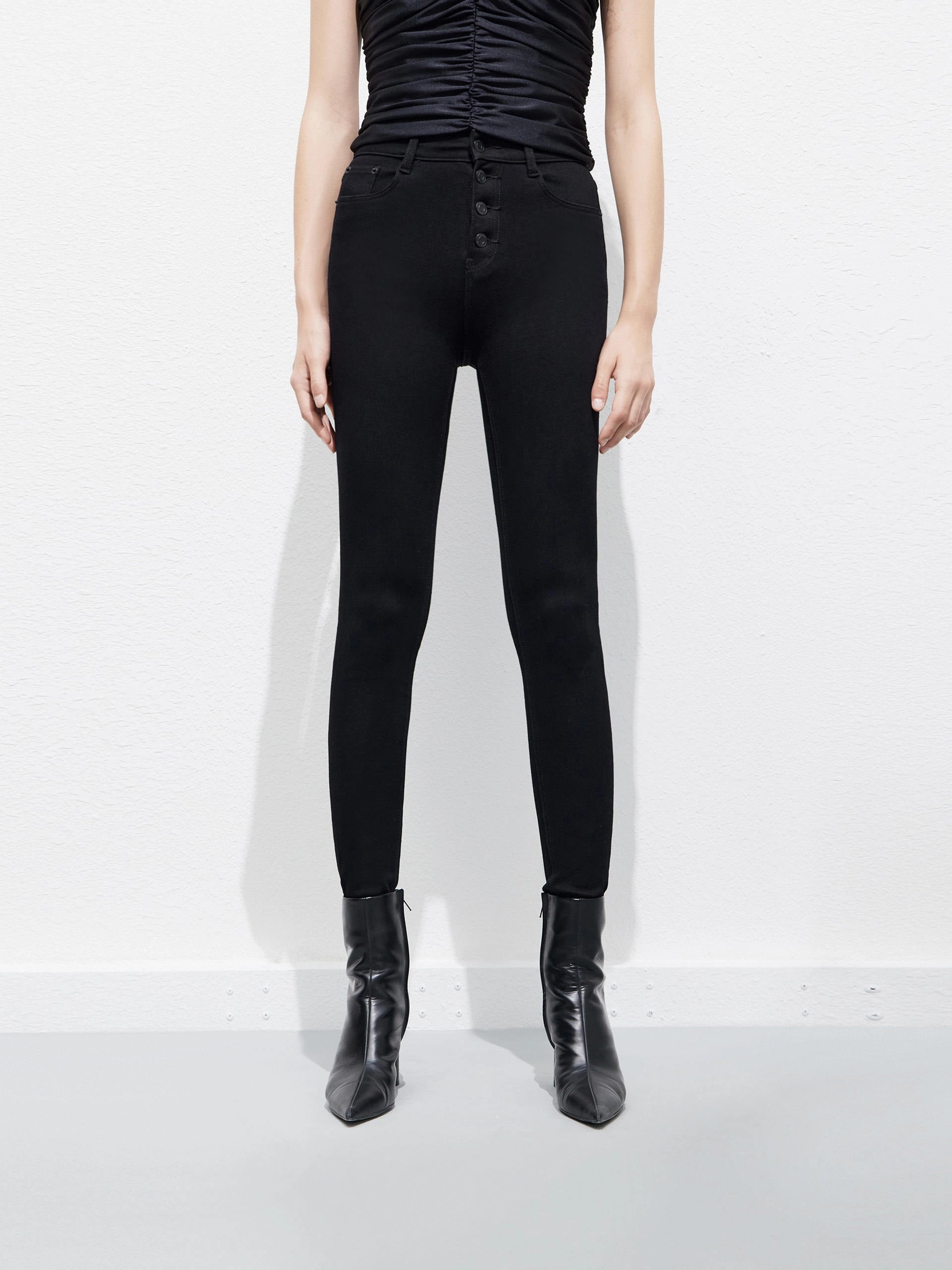 Active Touch Straight Cut Slit High Rise Jeans in Skinny