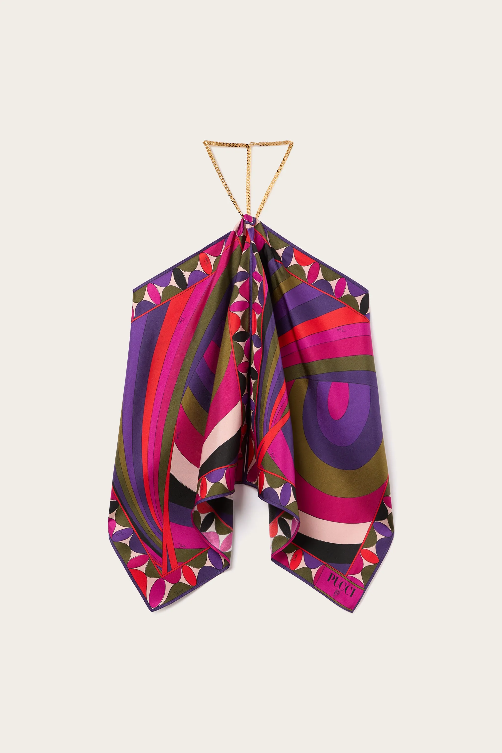 Athletic Look Stretchable Cloth Iride Print Chain Top