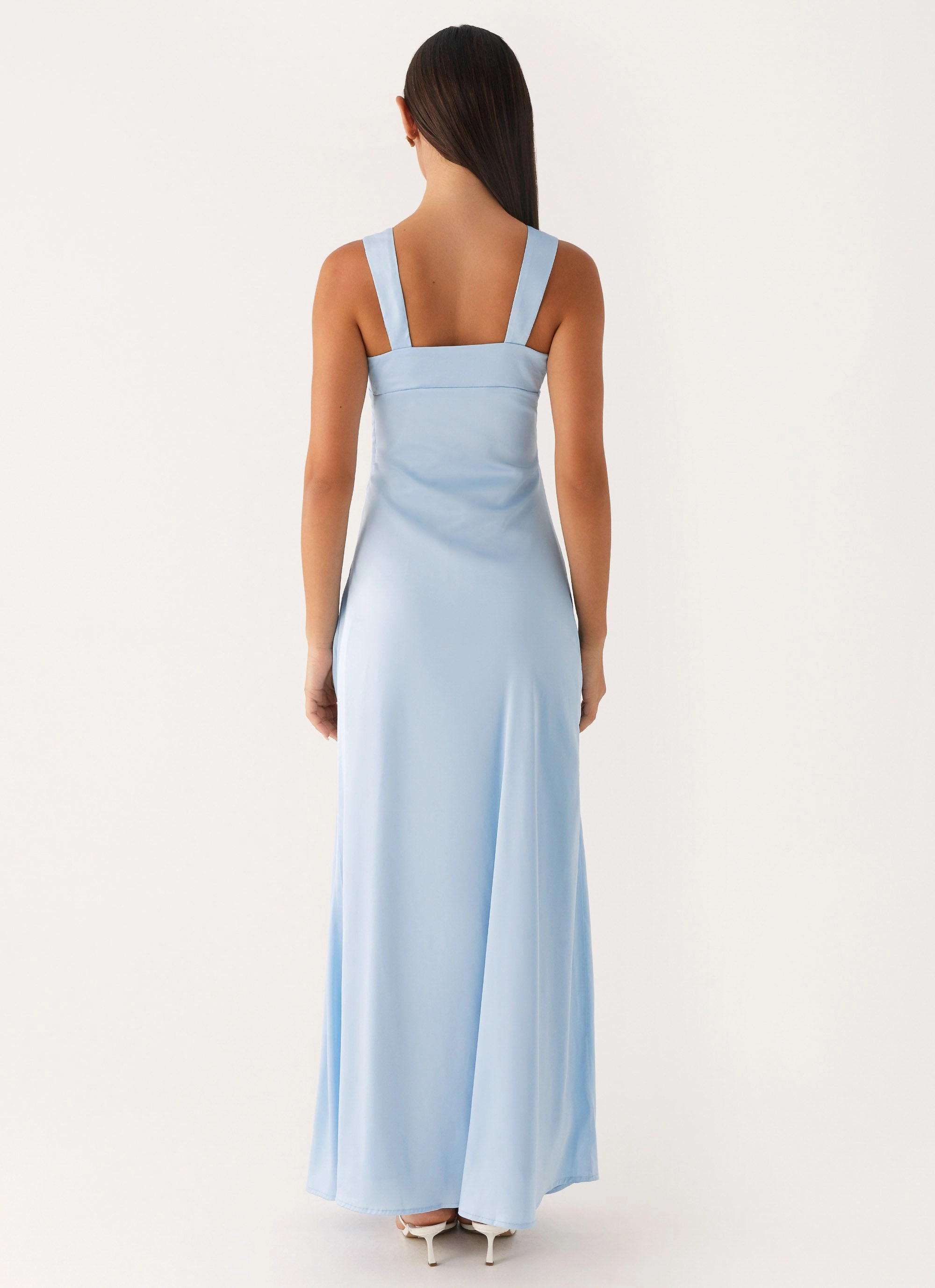 Odette Satin Maxi Dress - Blue Button-front