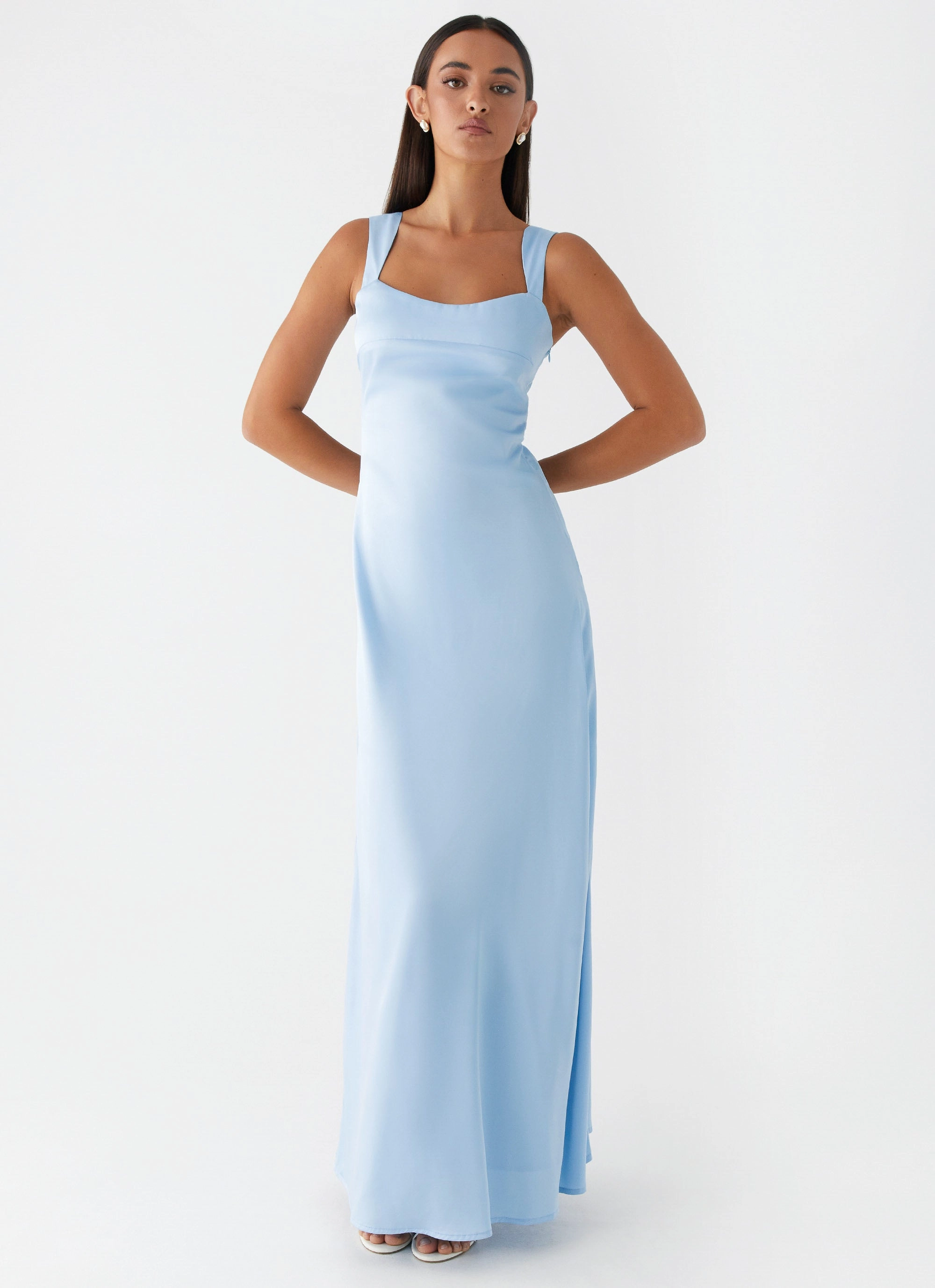 Smile Feel Silky Shine Odette Satin Maxi Dress - Blue