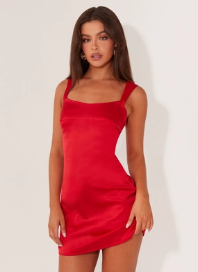 Odette Satin Mini Dress - Red Soft Layering Simple Flow