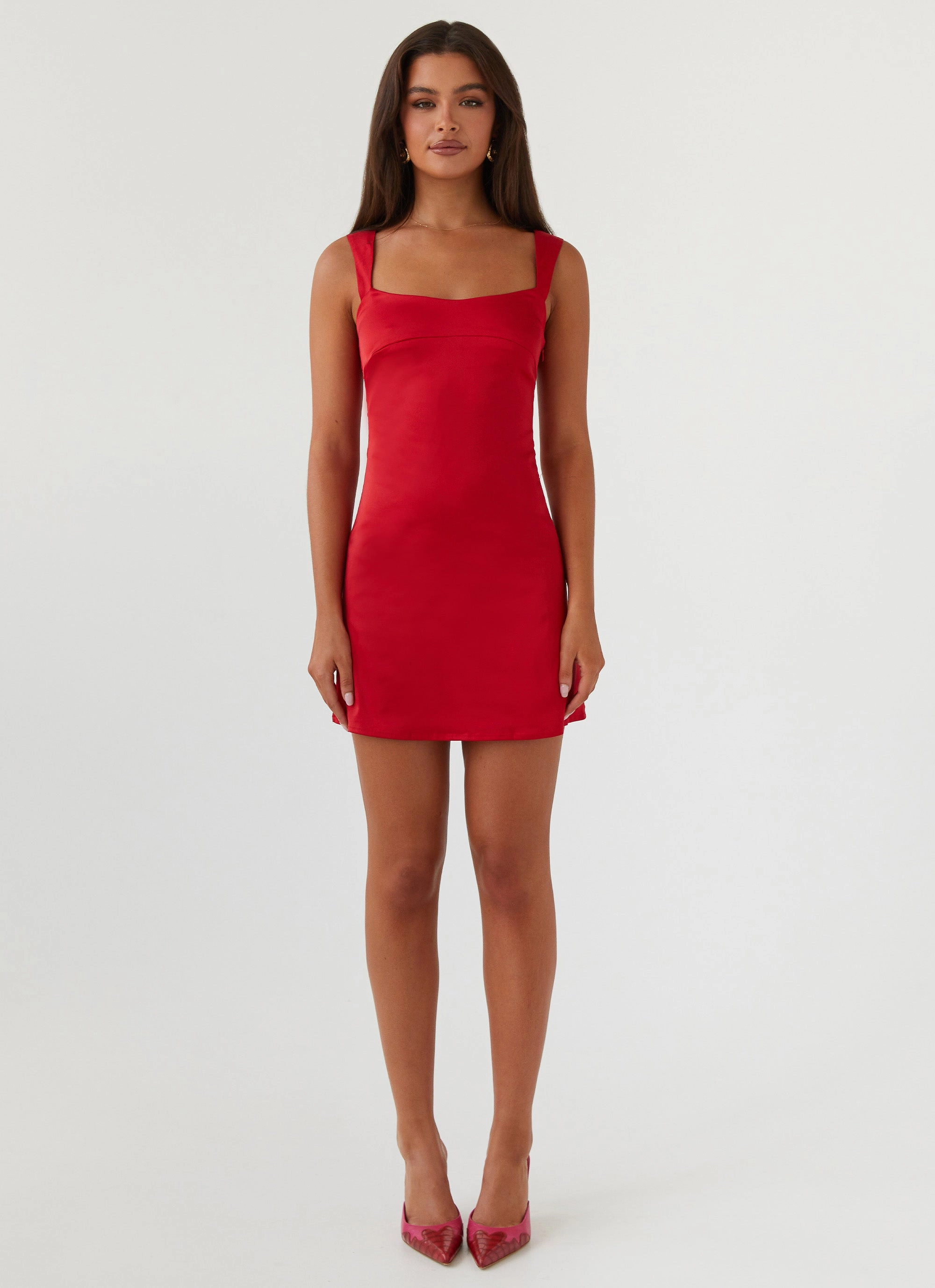 Odette Satin Mini Dress - Red Soft Hue