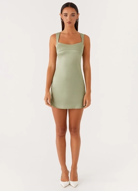 Perfect Fit Wear Mood Edge Odette Satin Mini Dress - Sage