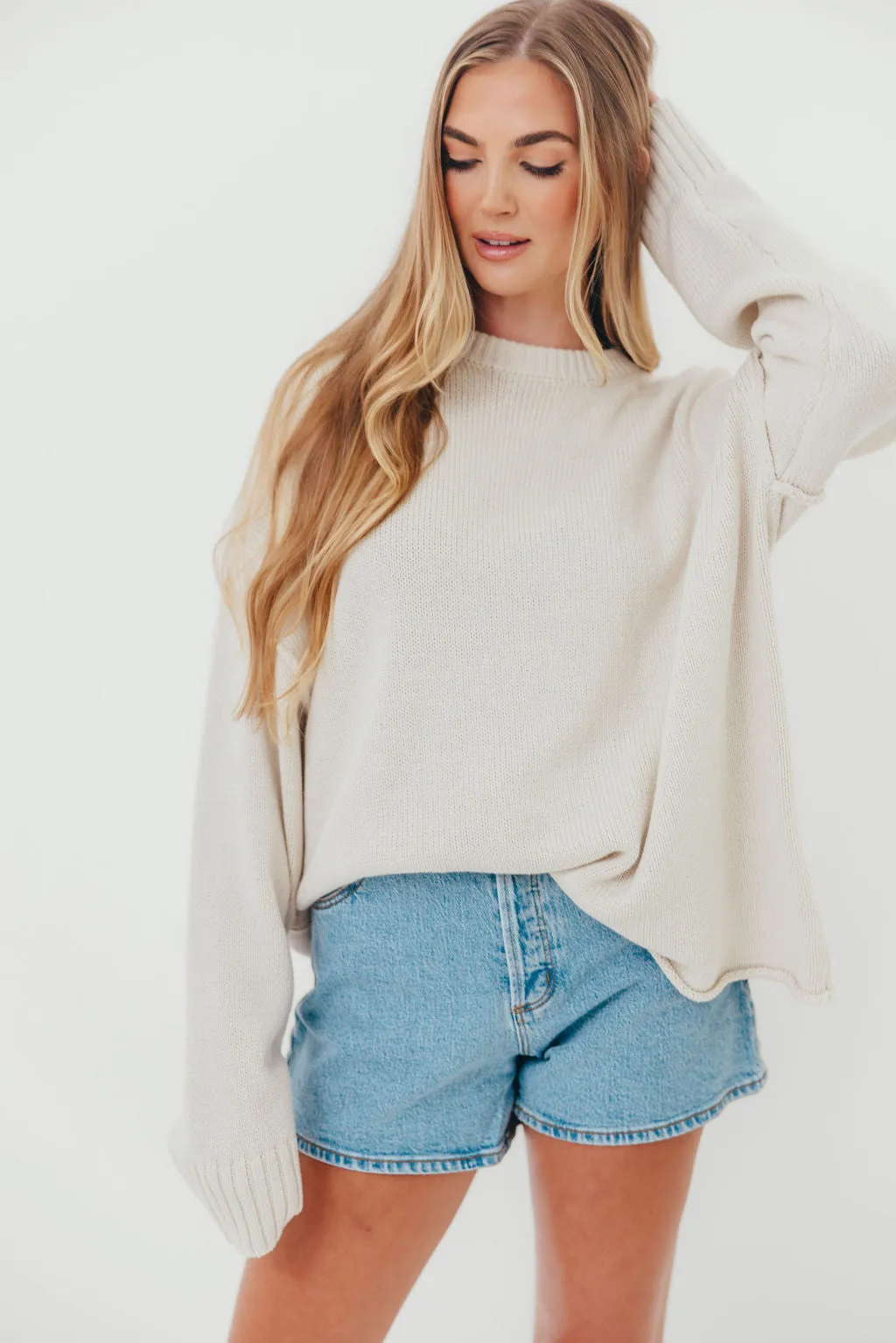 AntiPilling Technology Luna Relaxed Boyfriend Fit Crew Neck Sweater in Oatmeal