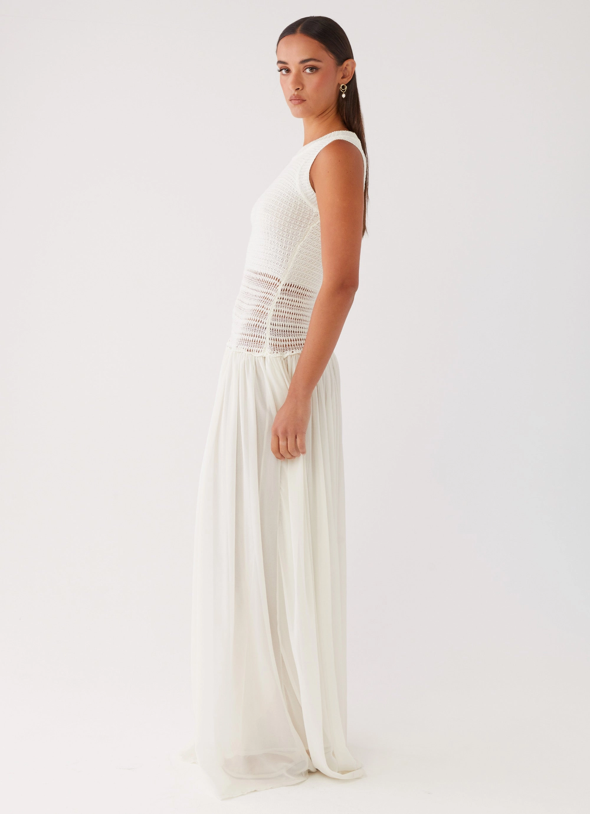 Off Grid Crochet Maxi Dress - White bold appearance